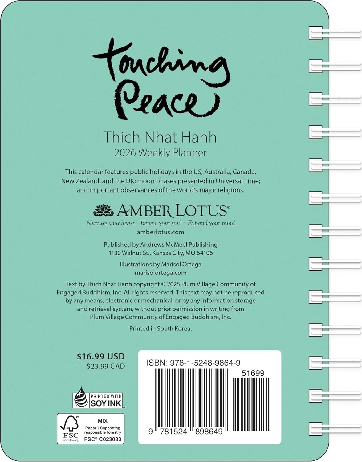 2026 Touching Peace: Thich Nhat Hanh - Monthly & Weekly Diary/Planner