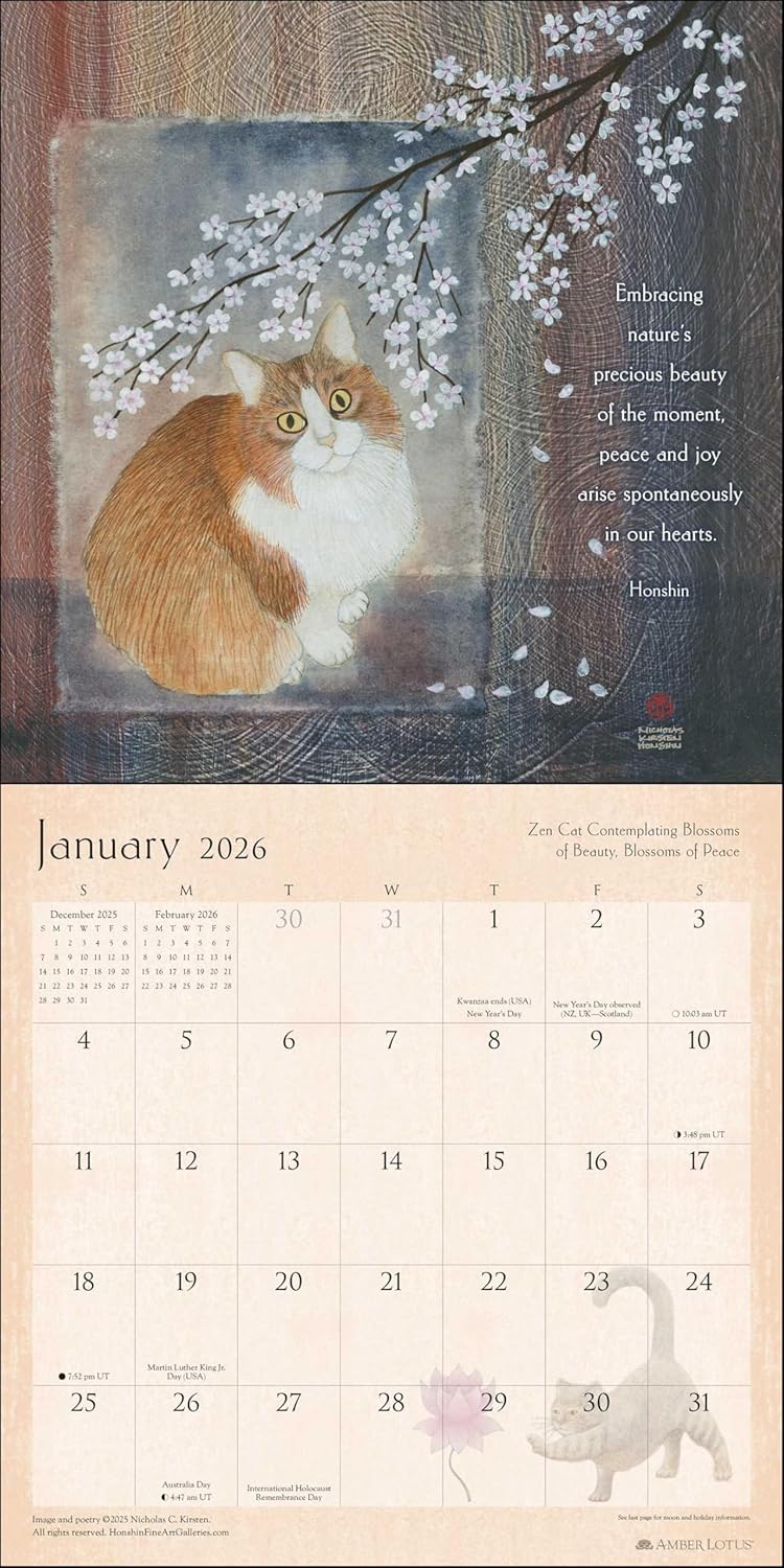 2026 Zen Cat - Square Wall Calendar