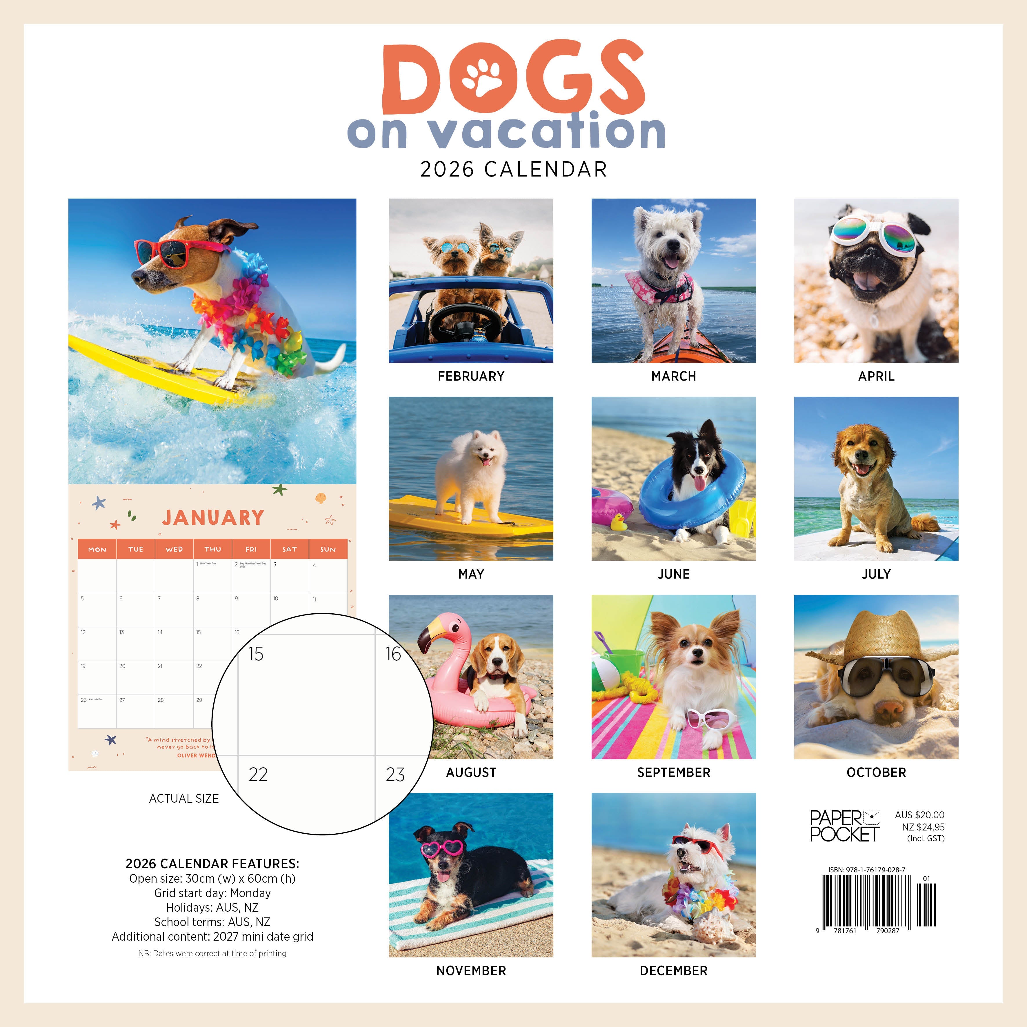 2026 Dogs On Vacation - Square Wall Calendar