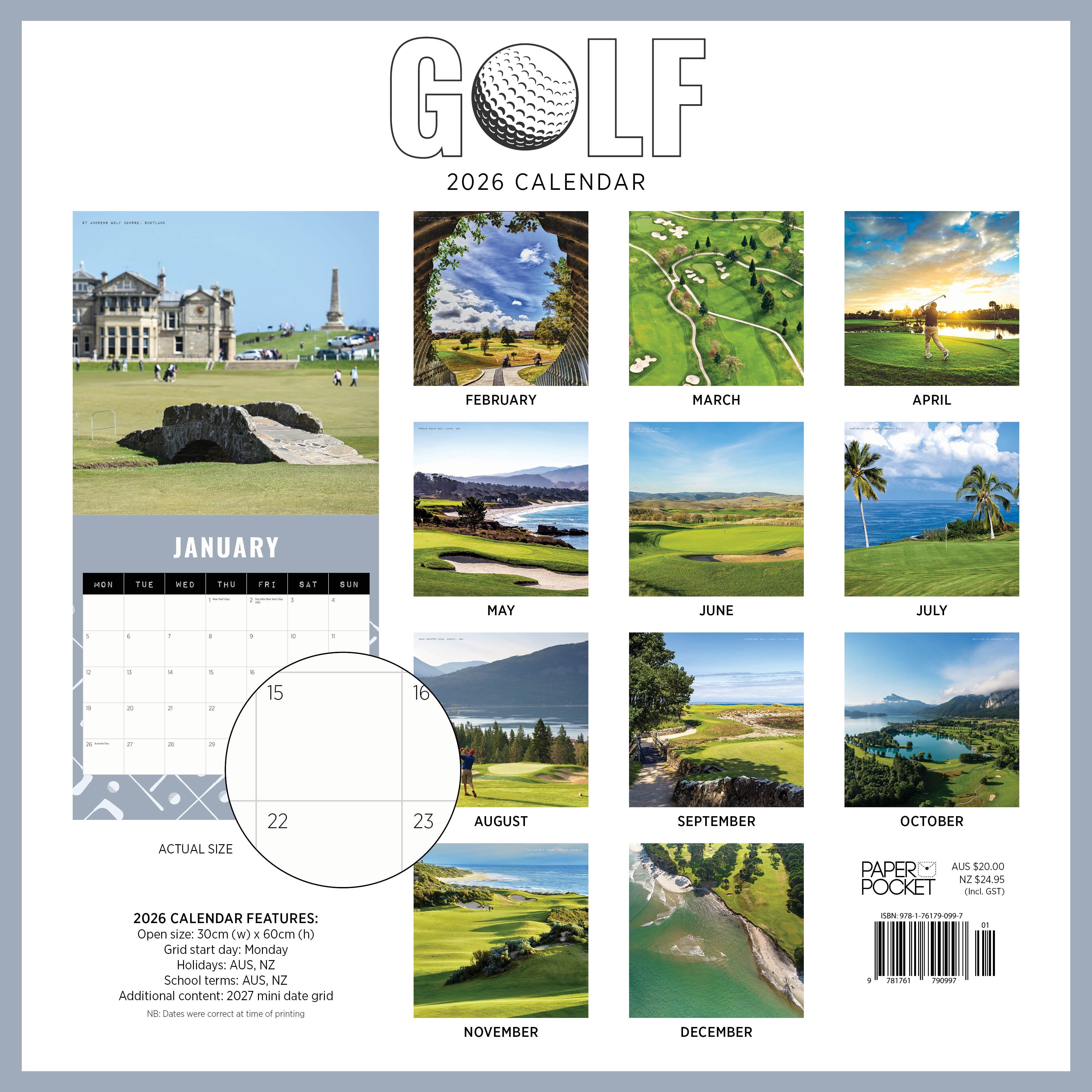 2026 Golf - Square Wall Calendar