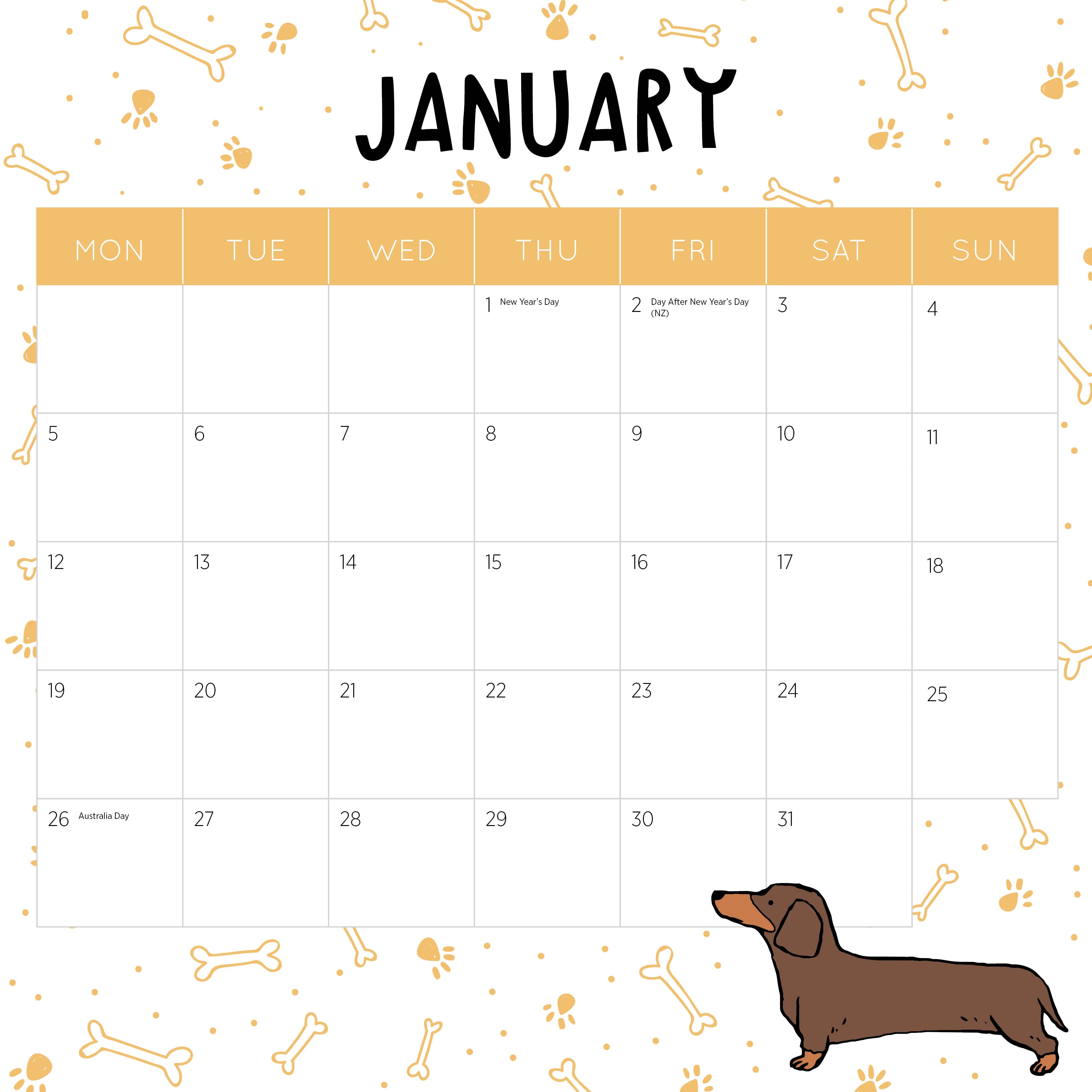 2026 Sausage Dogs - Square Wall Calendar