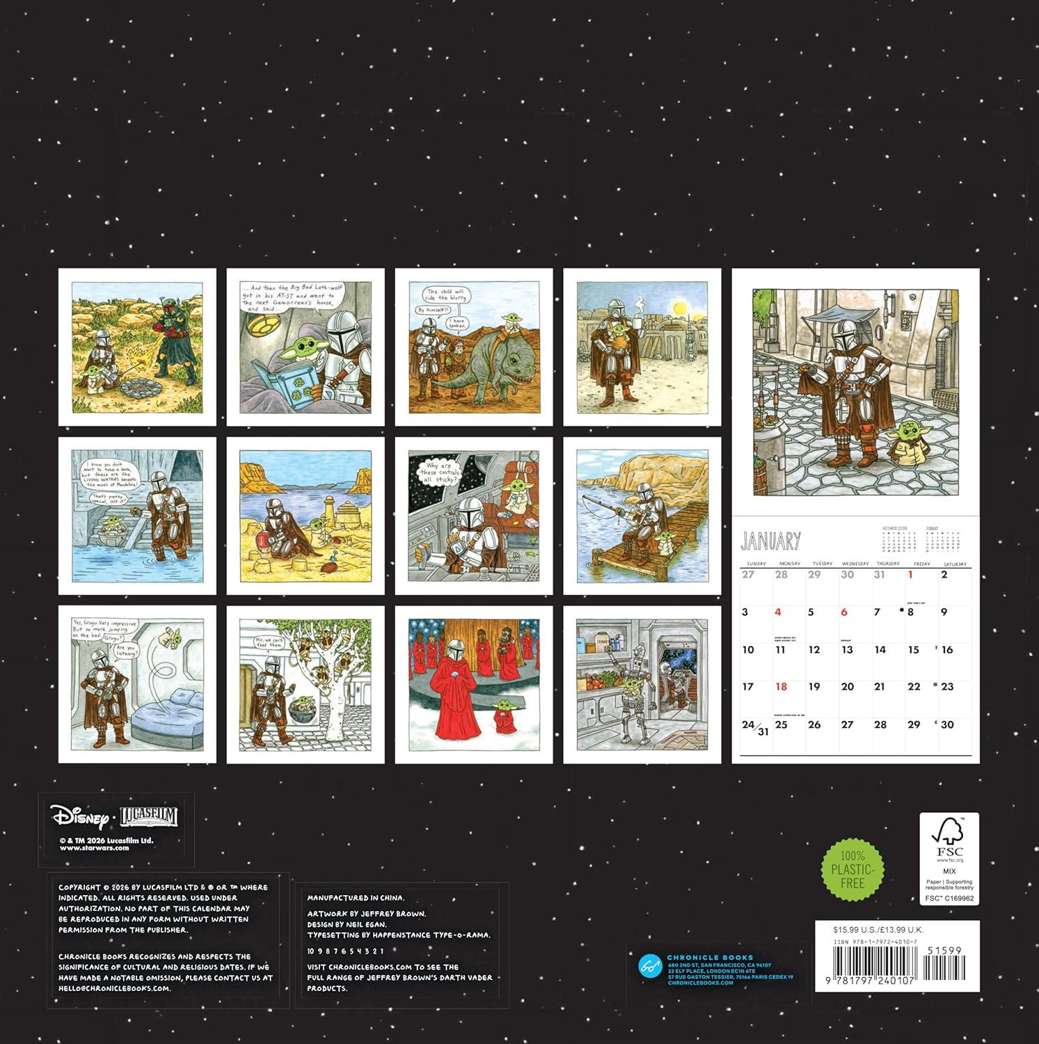 2027 Mandalorian and Child: Jeffrey Brown - Square Wall Calendar