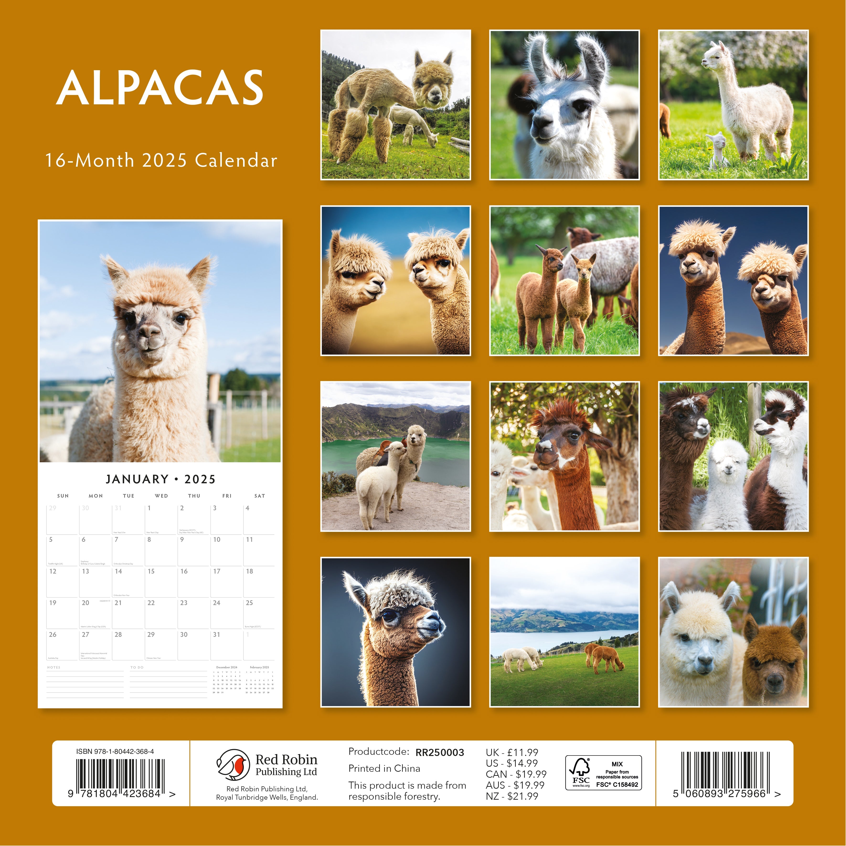 2025 Alpacas Square Wall Calendar