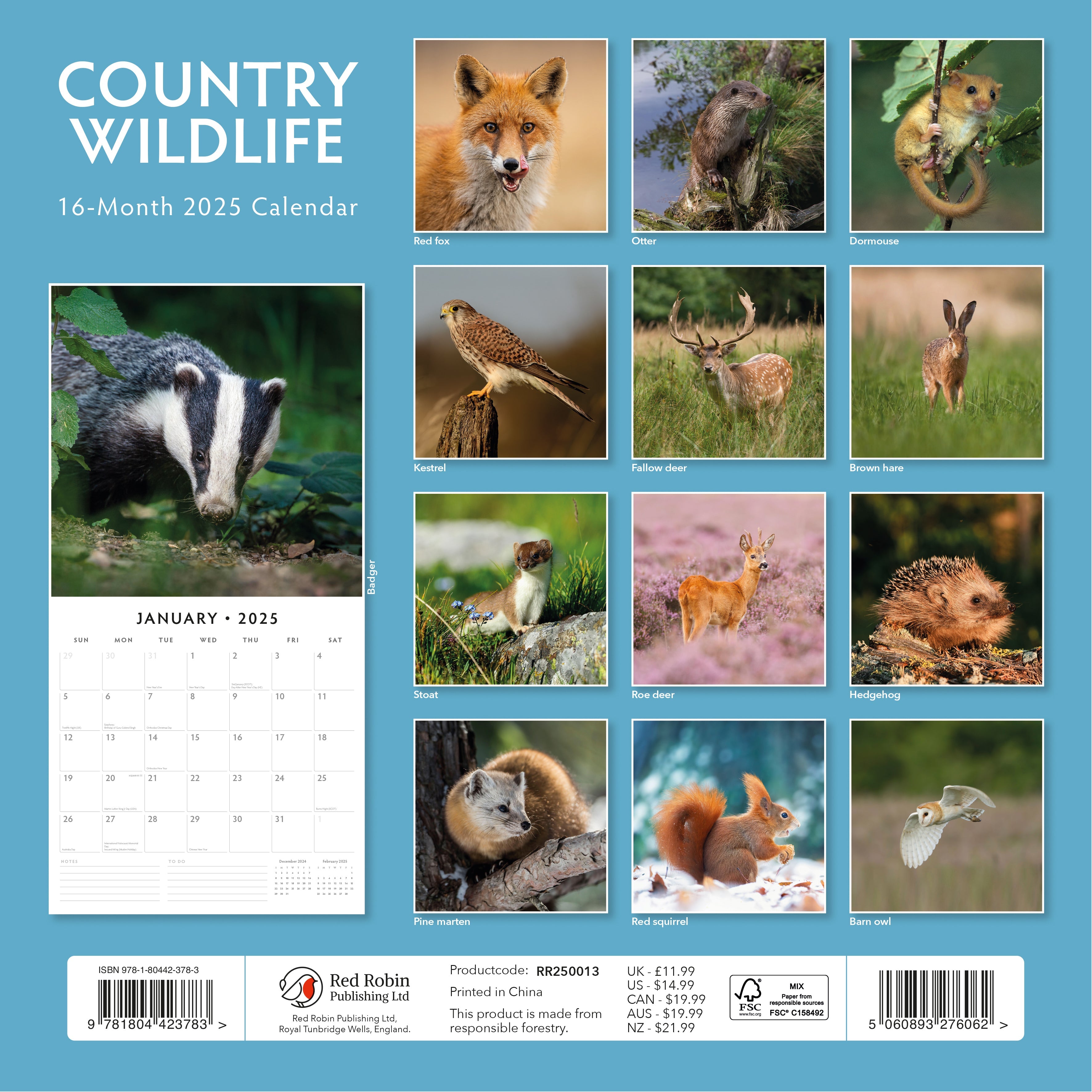 2025 Country Wildlife - Square Wall Calendar