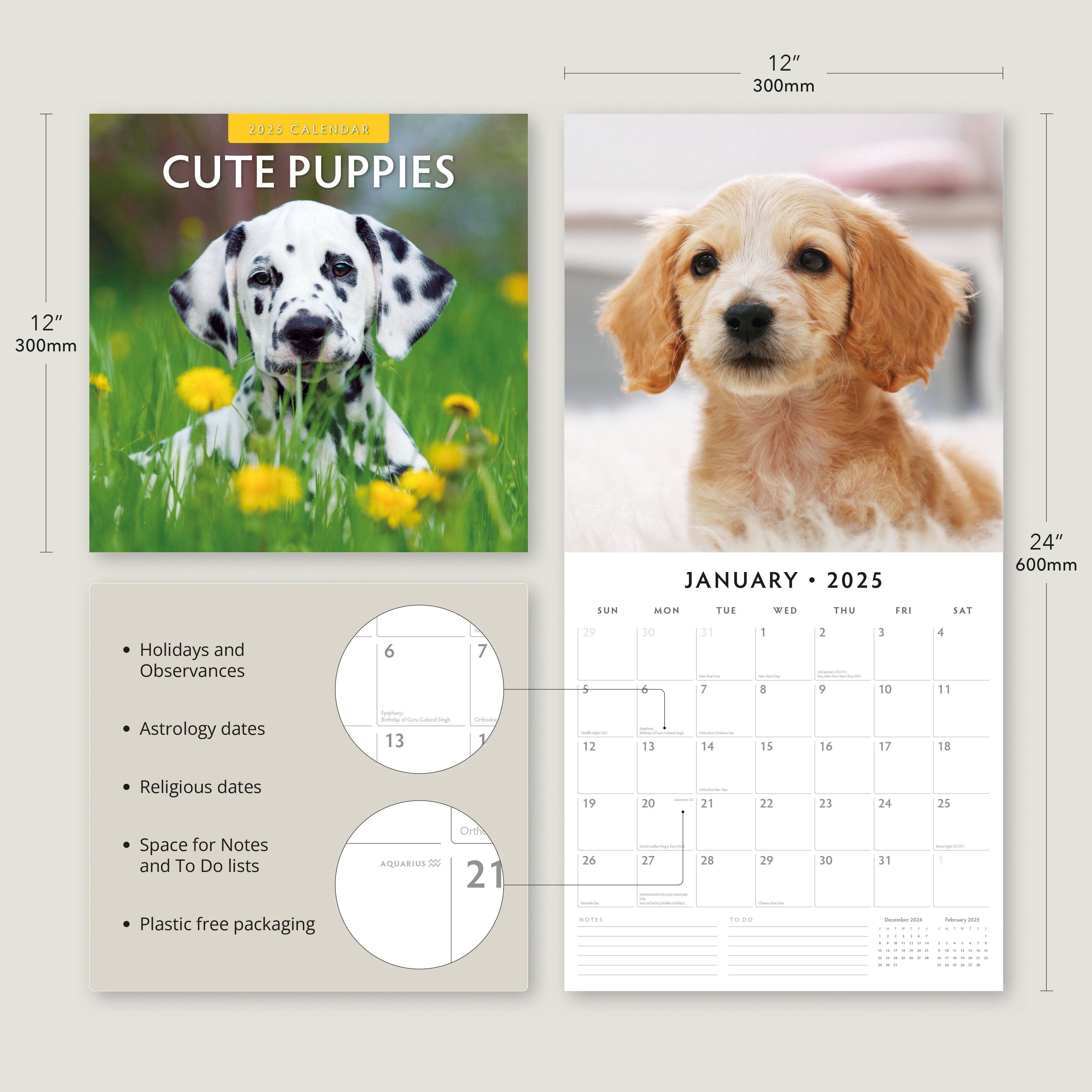 2025 Cute Puppies - Square Wall Calendar