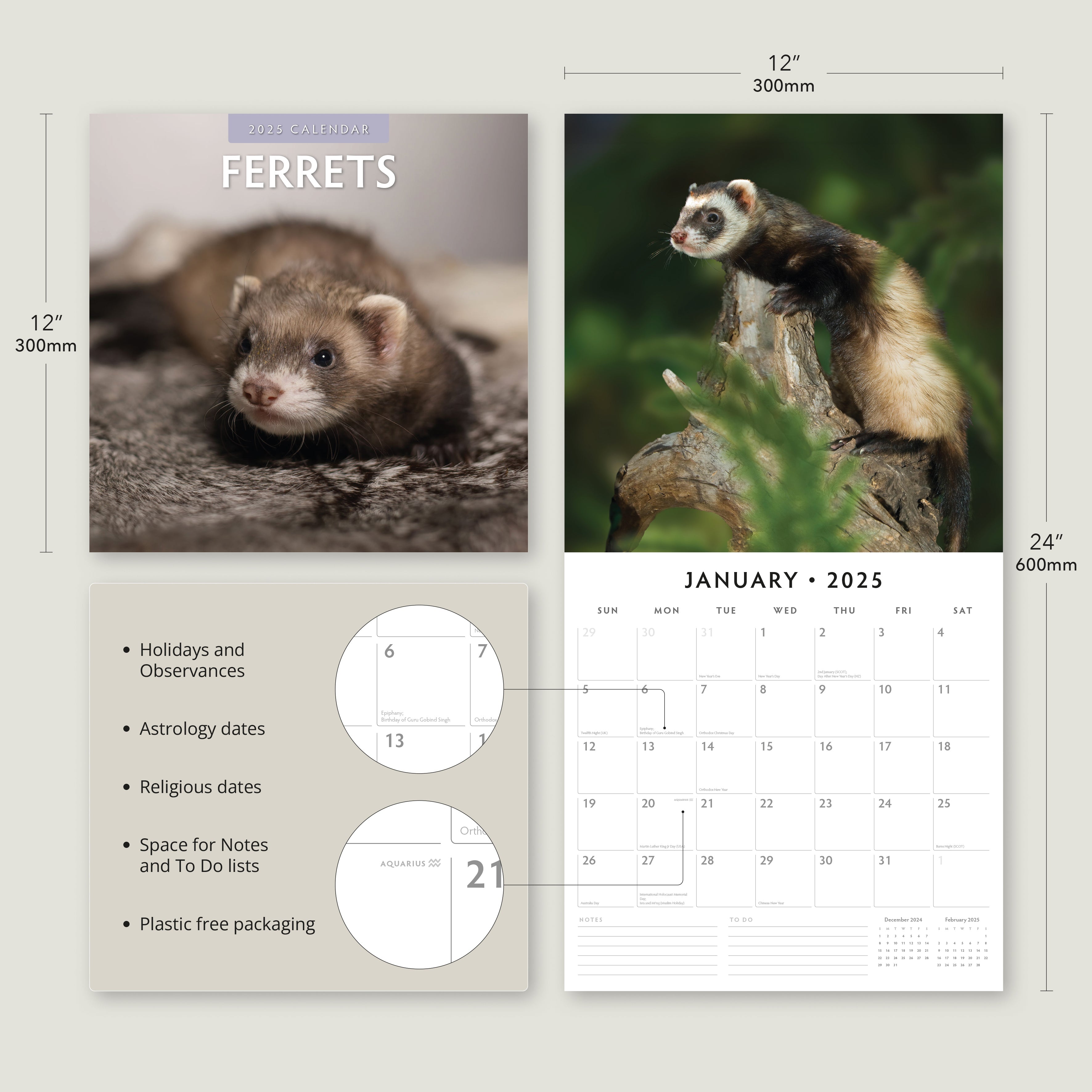 2025 Ferrets - Square Wall Calendar