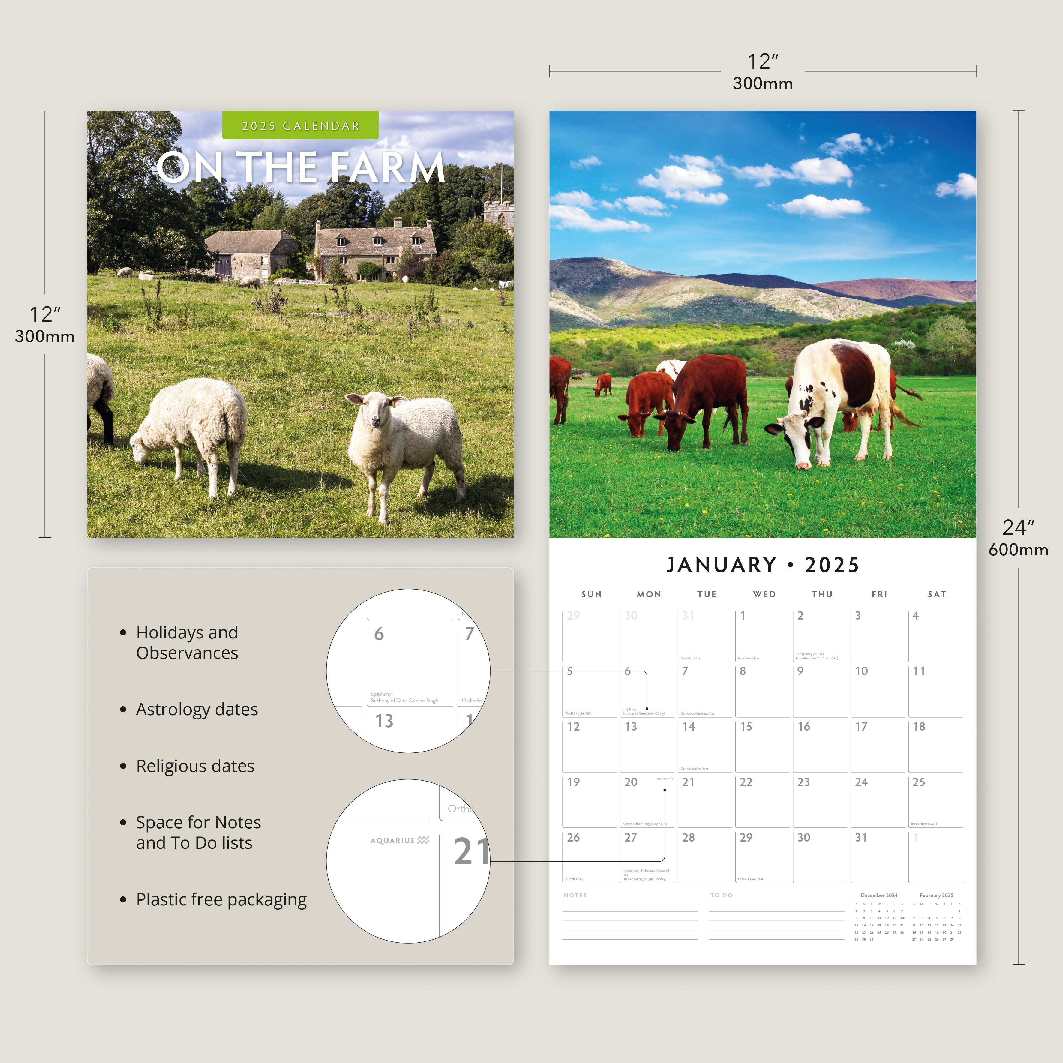 2025 On The Farm - Square Wall Calendar