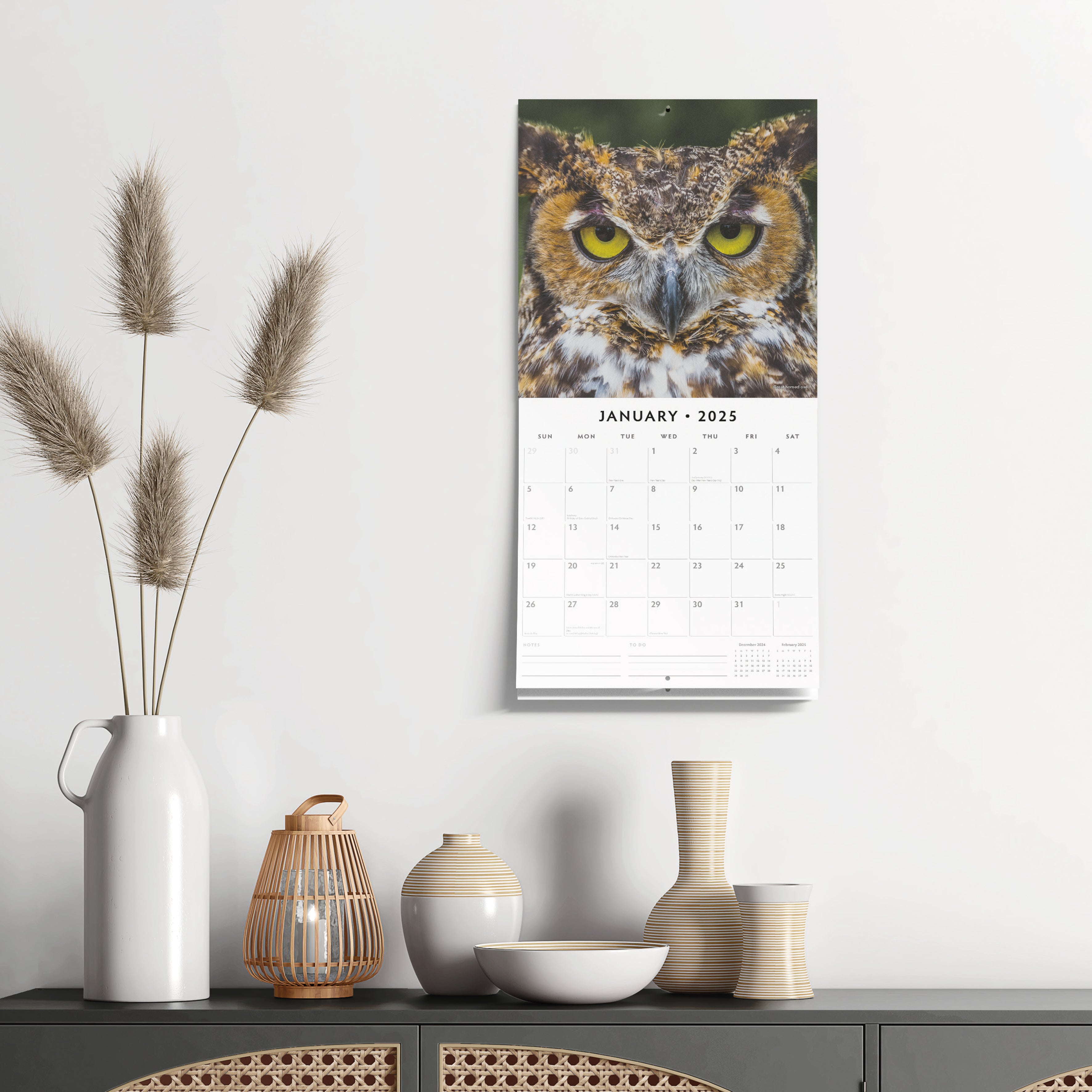 2025 Owls - Square Wall Calendar