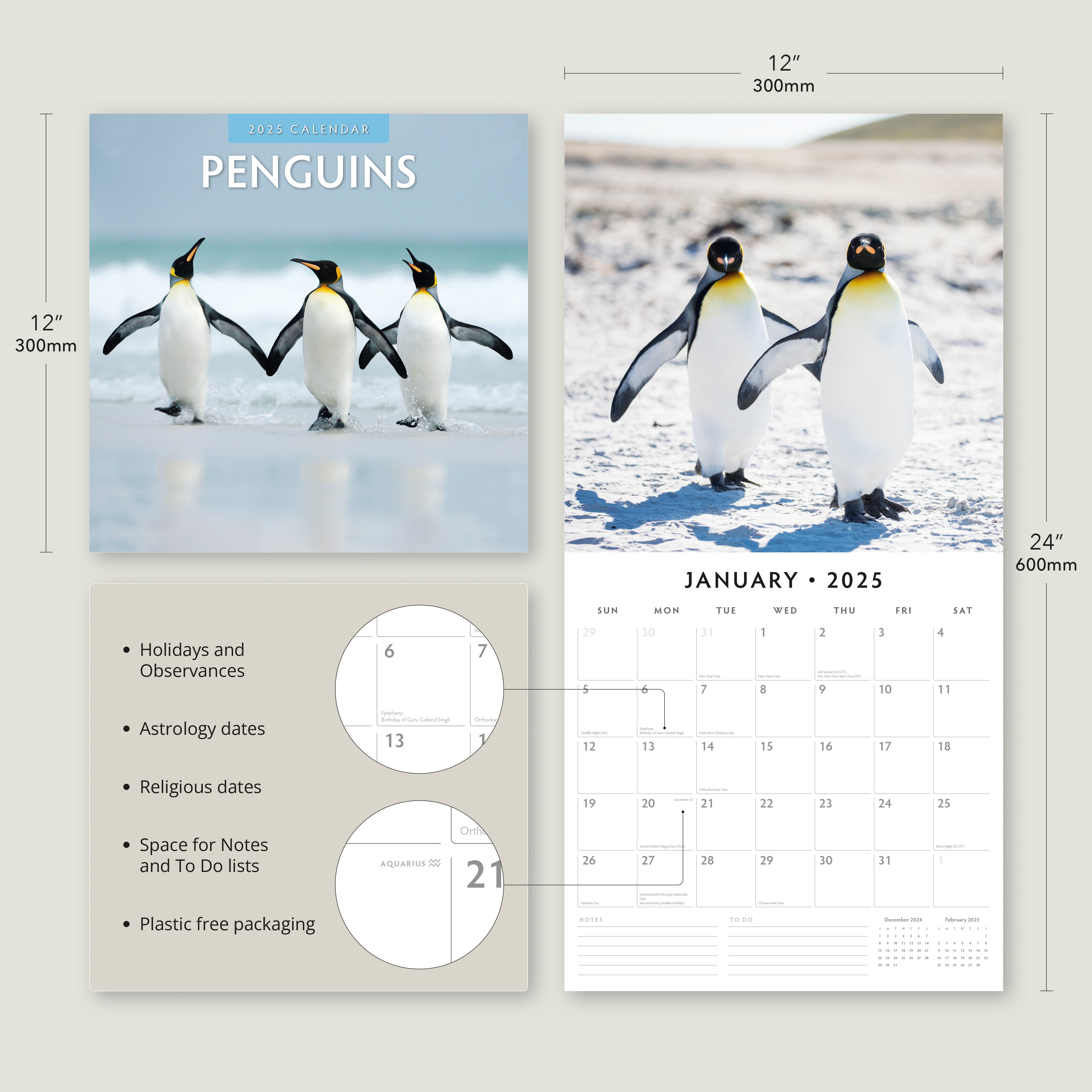 2025 Penguins - Square Wall Calendar