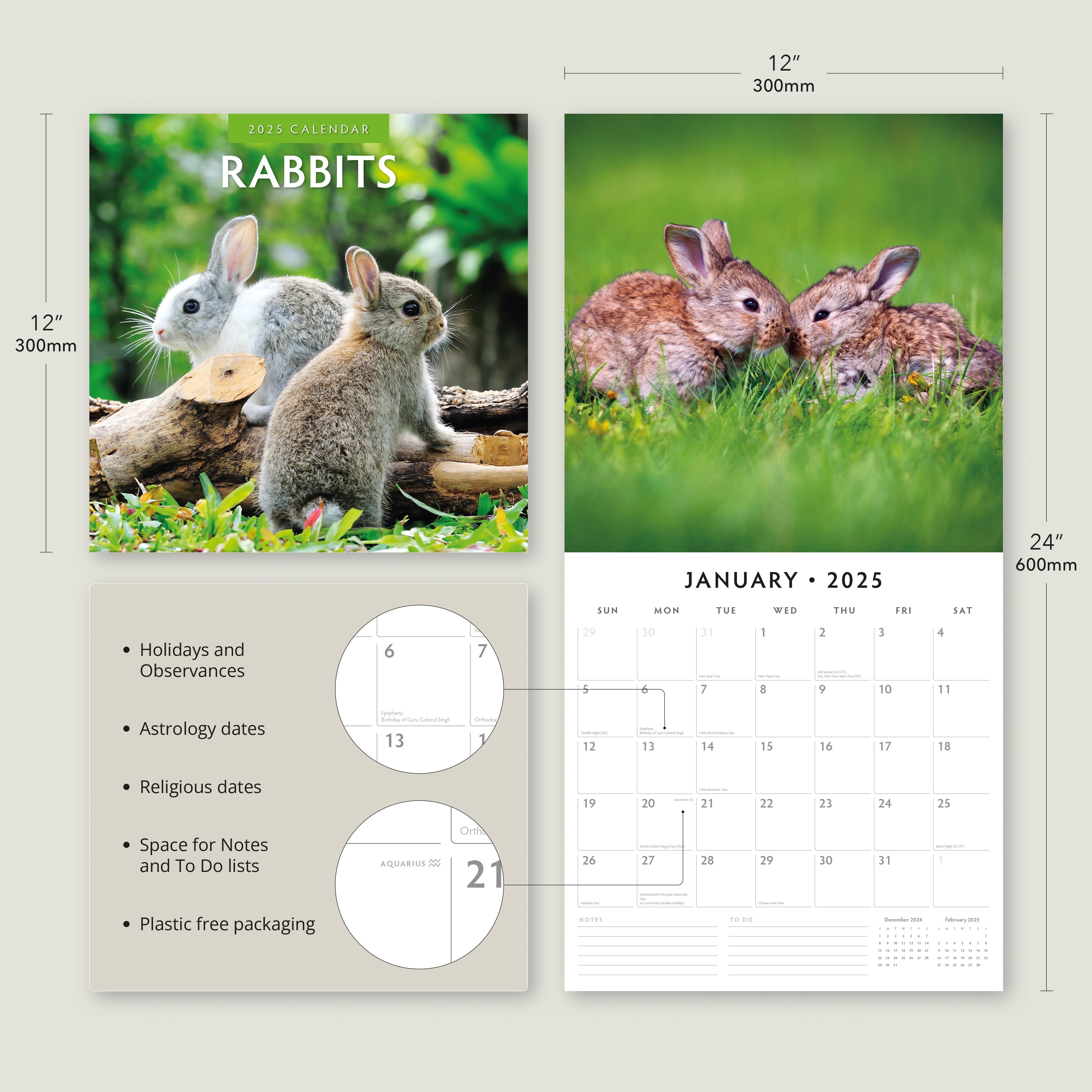 2025 Wall Calendar With Rabbits - Ibby Randee