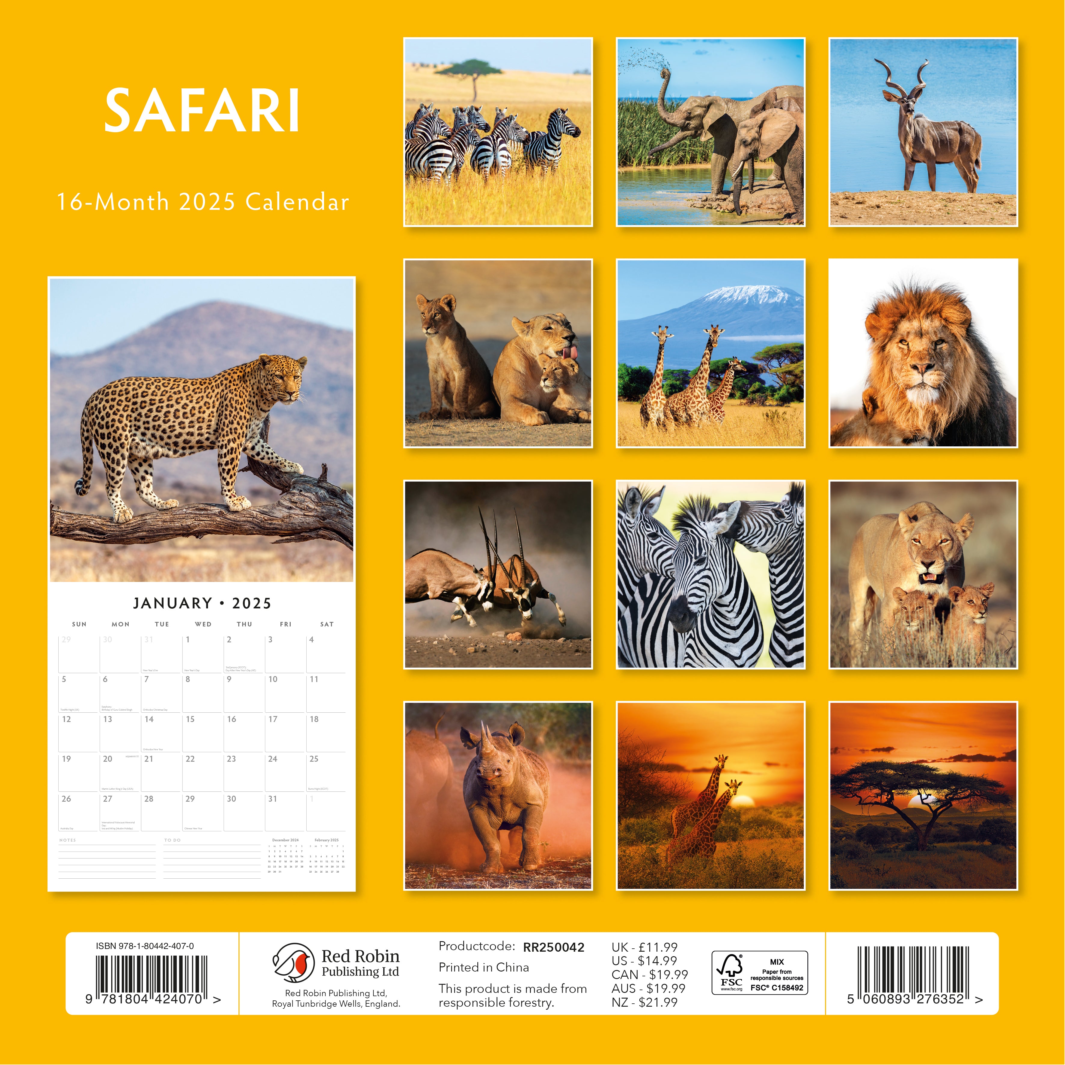 2025 Safari - Square Wall Calendar