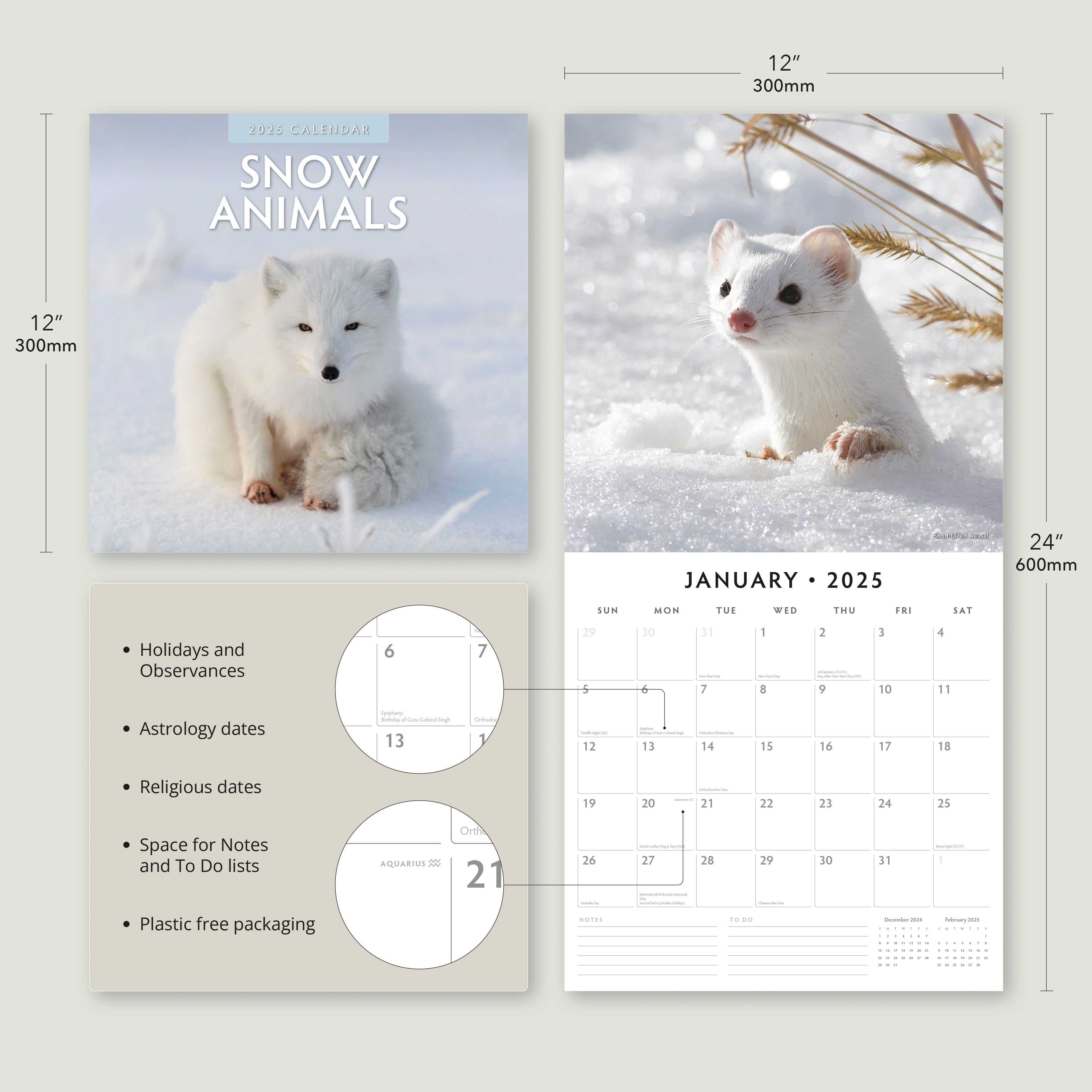 2025 Snow Animals - Square Wall Calendar