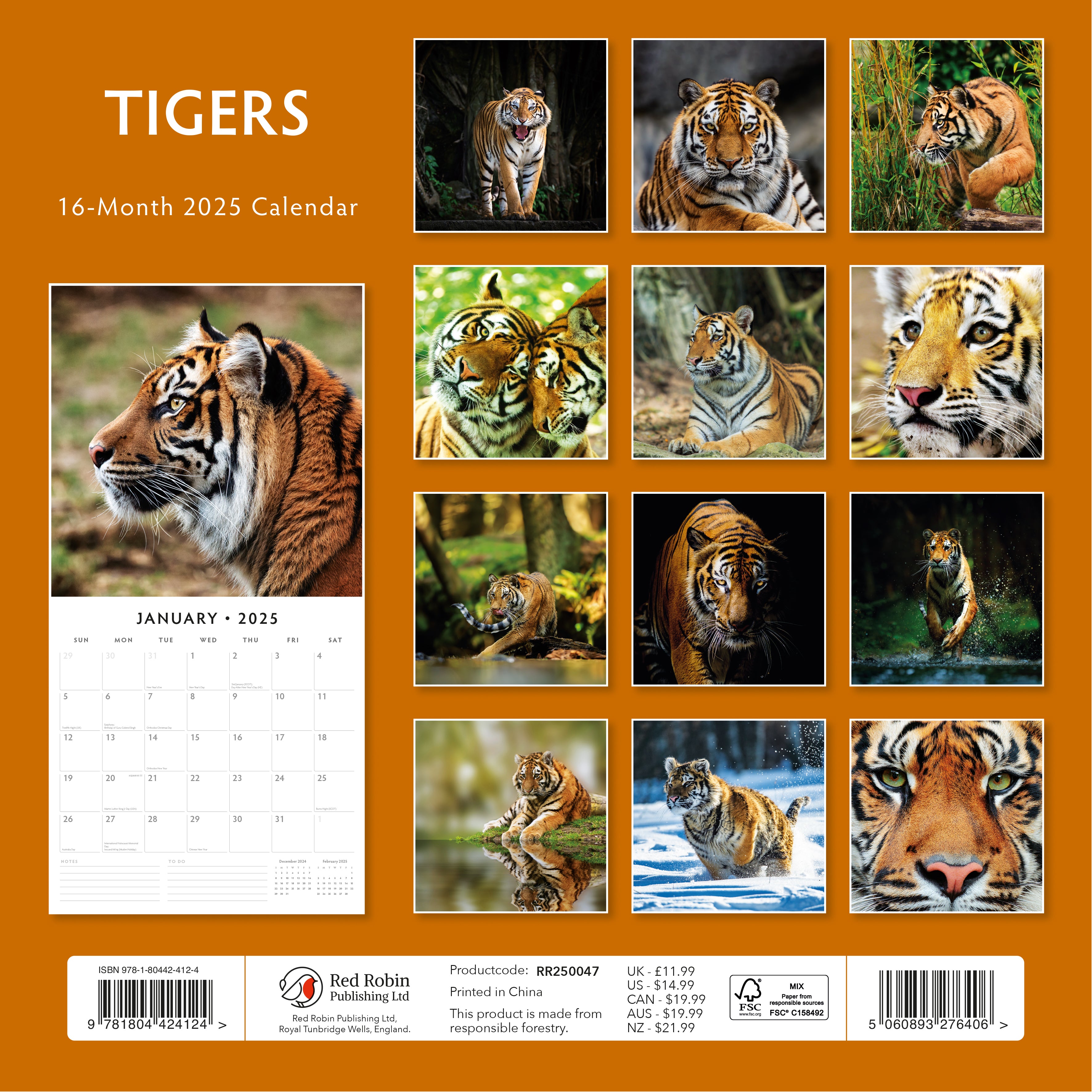 2025 Tigers - Square Wall Calendar