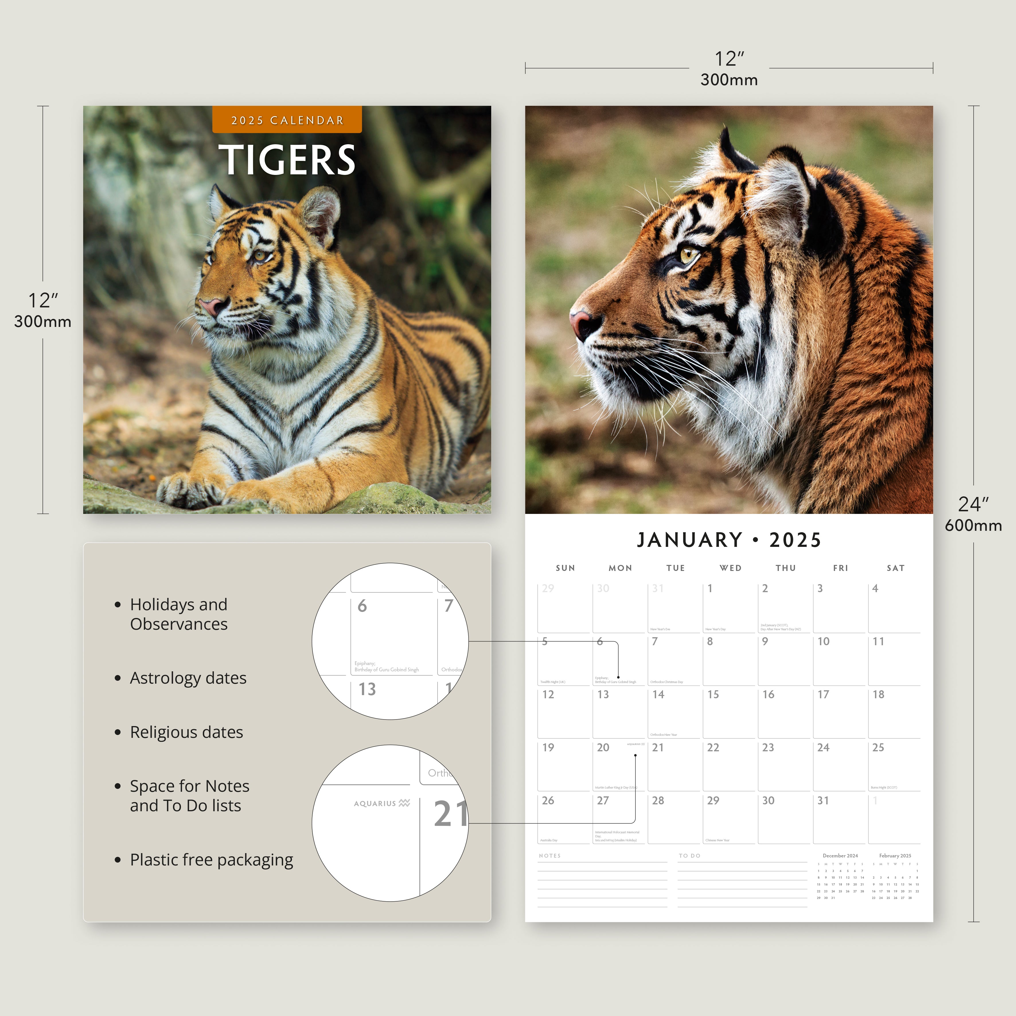 2025 Tigers - Square Wall Calendar