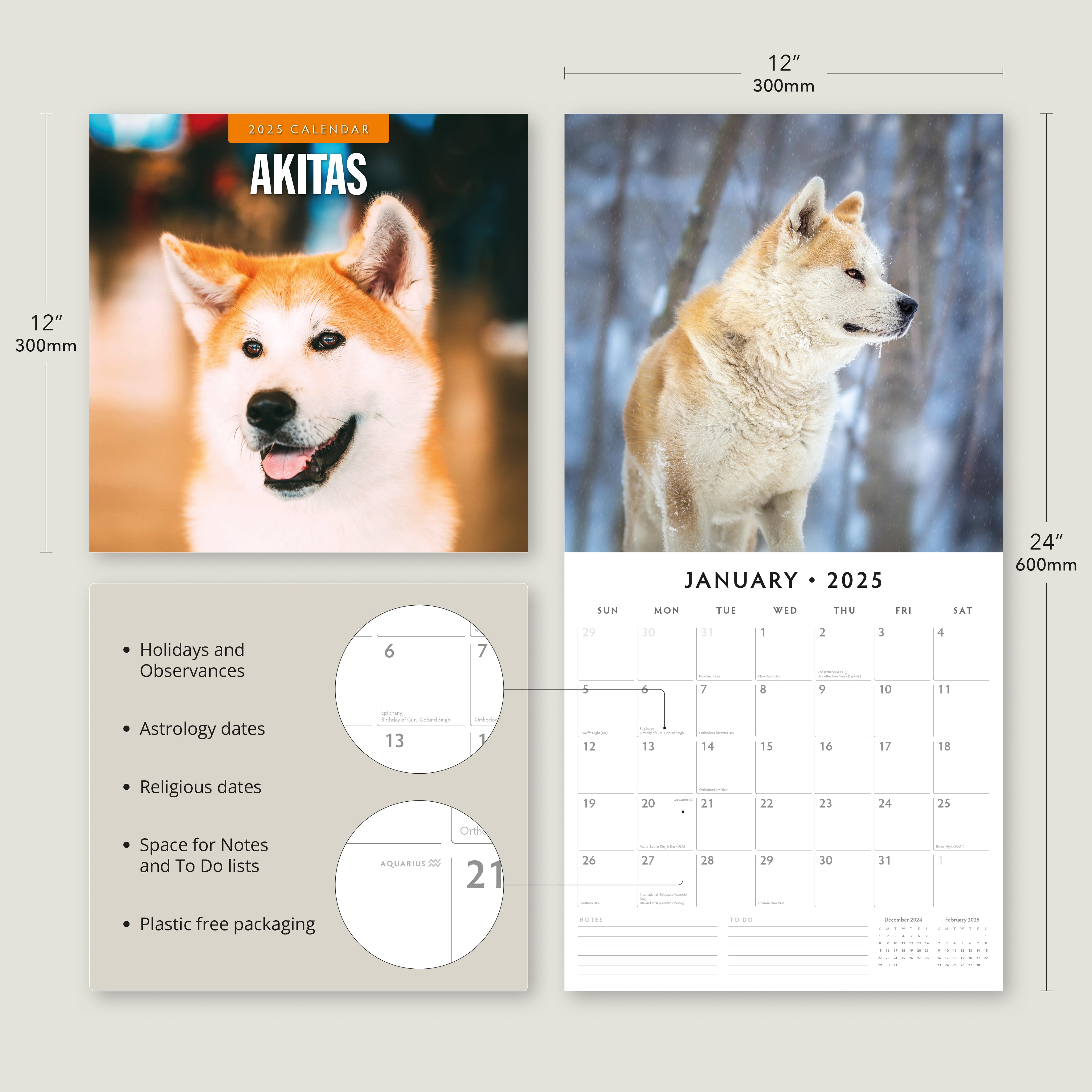 2025 Akitas - Square Wall Calendar