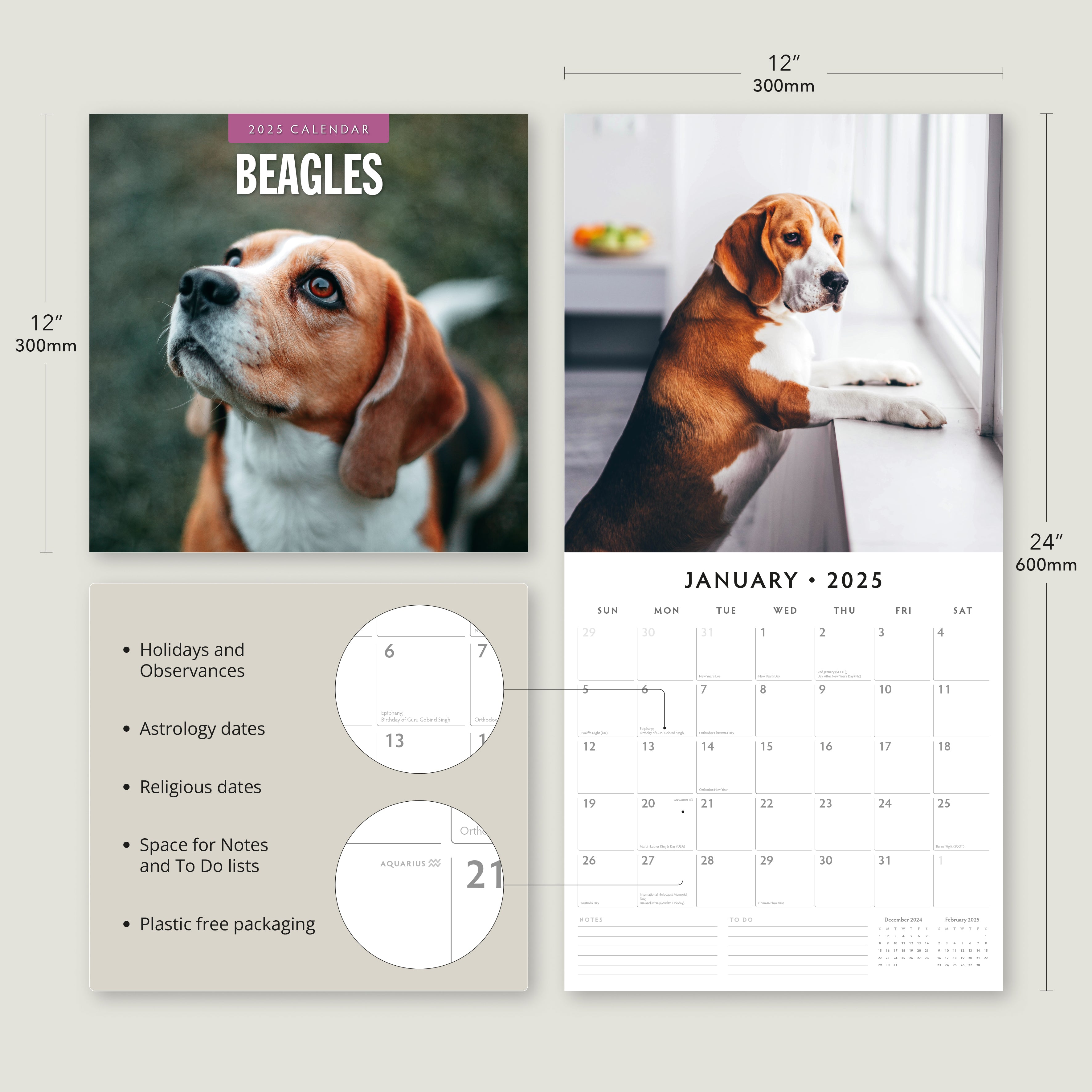 2025 Beagles - Square Wall Calendar