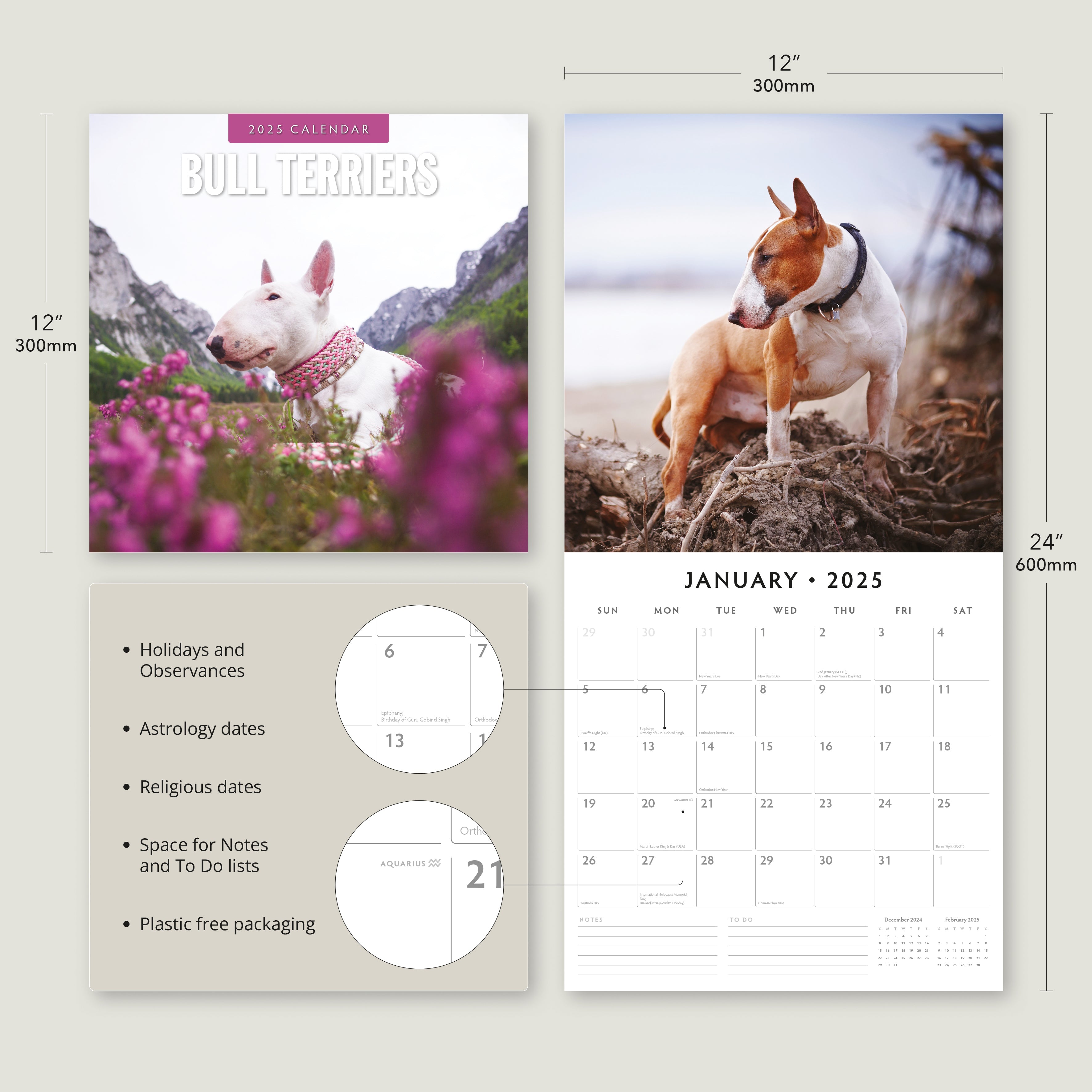 2025 Bull Terriers - Square Wall Calendar