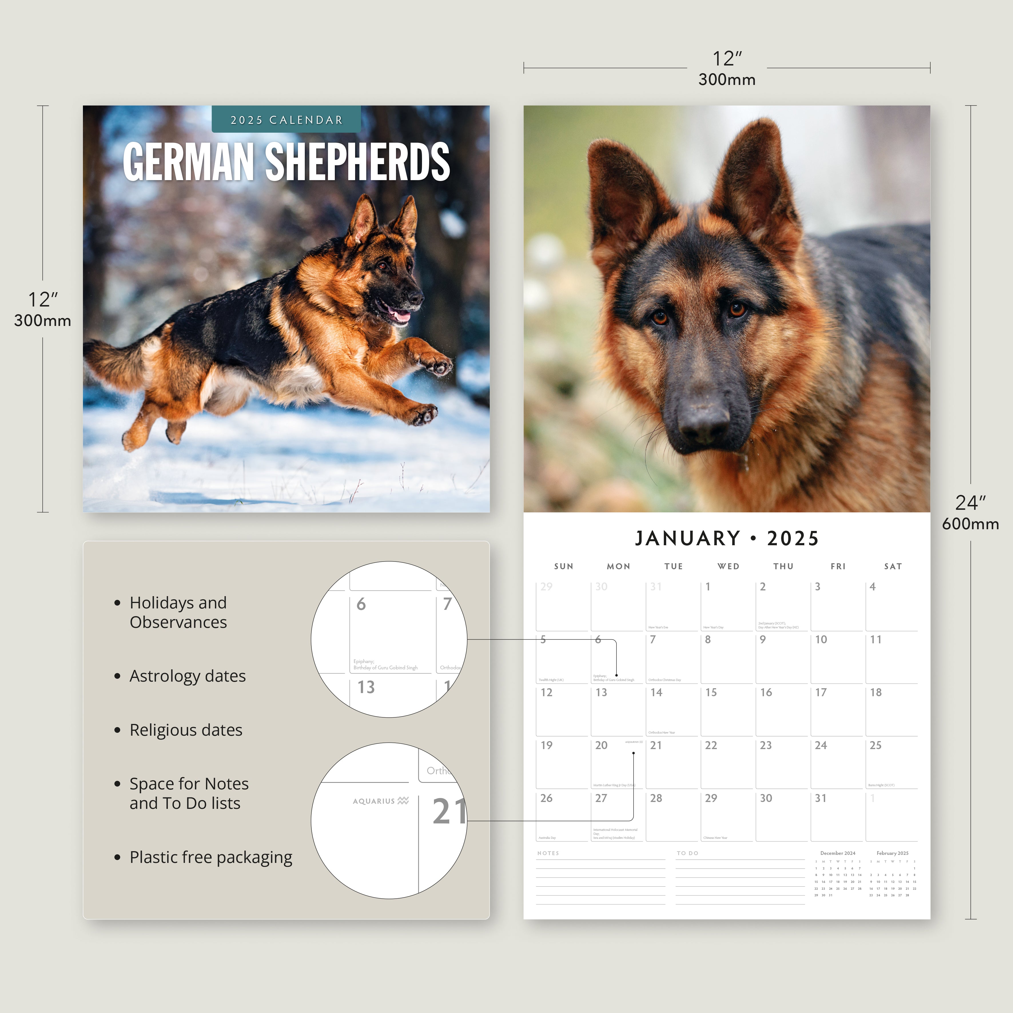 2025 German Shepherds - Square Wall Calendar