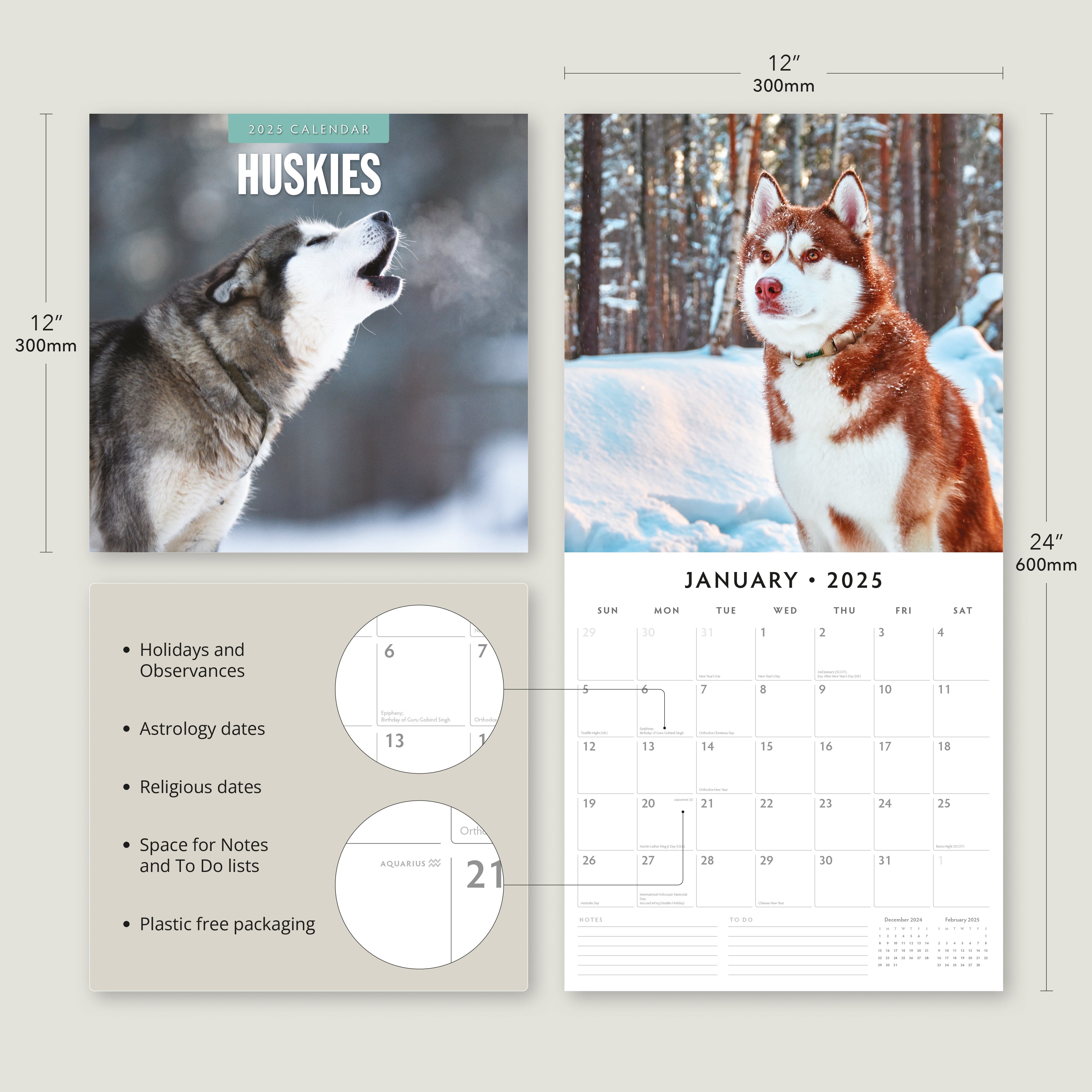 2025 Huskies - Square Wall Calendar