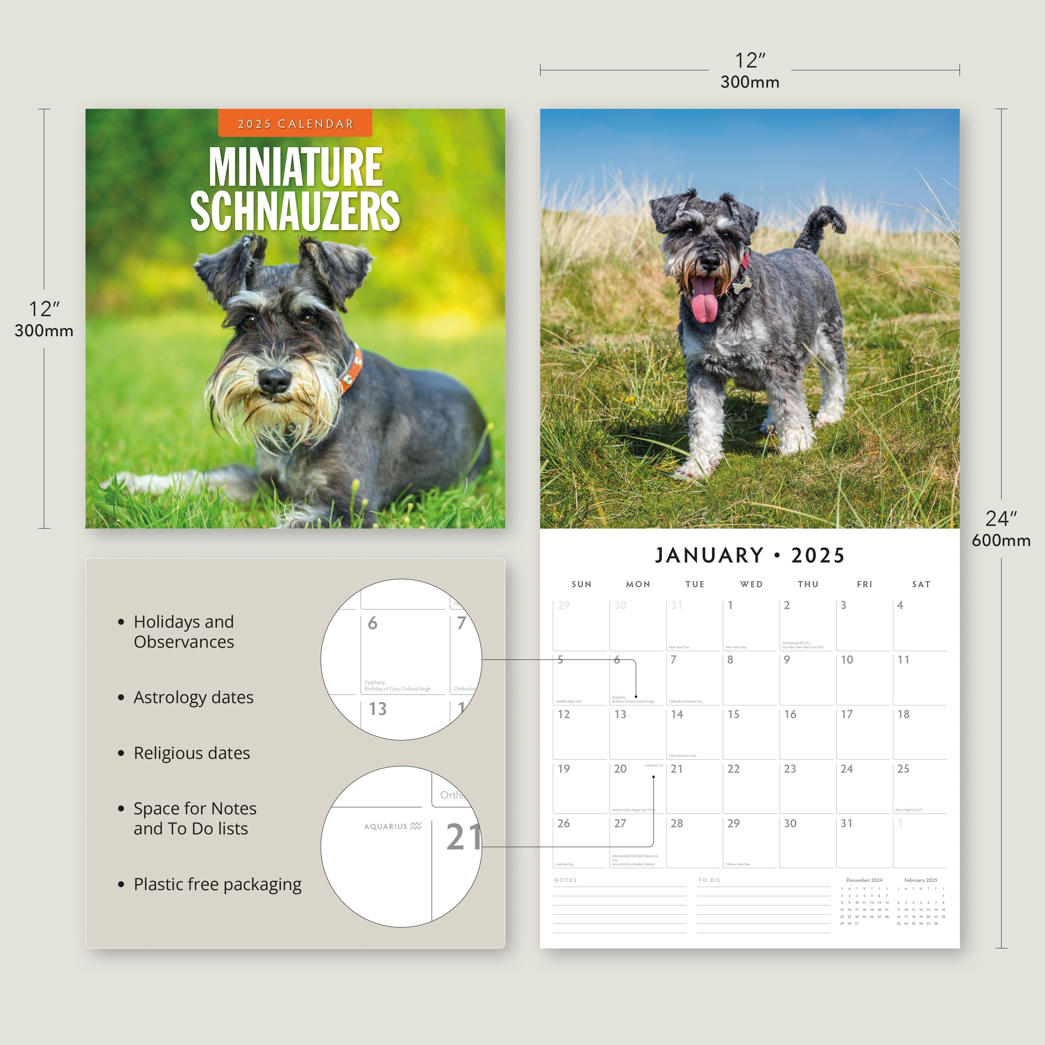 2025 Miniature Schnauzer - Square Wall Calendar