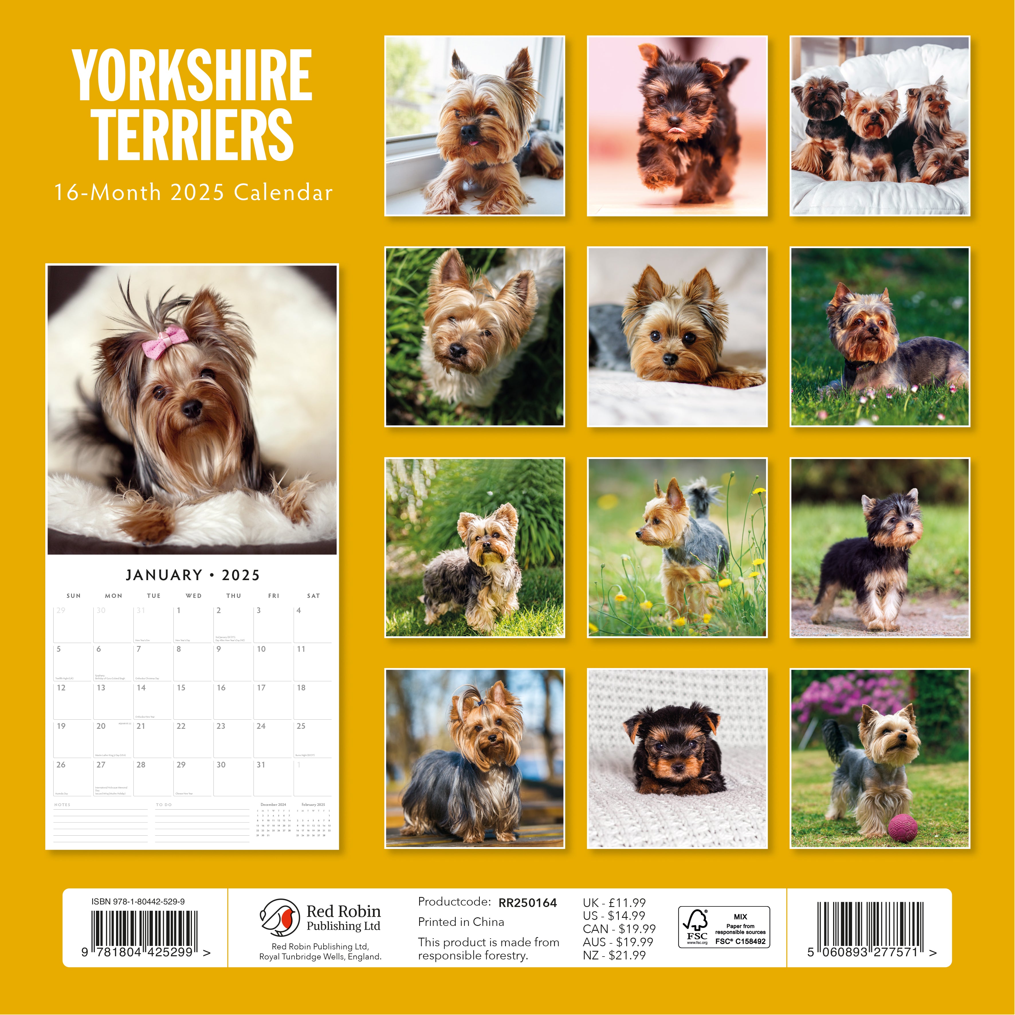 2025 Yorkshire Terriers - Square Wall Calendar