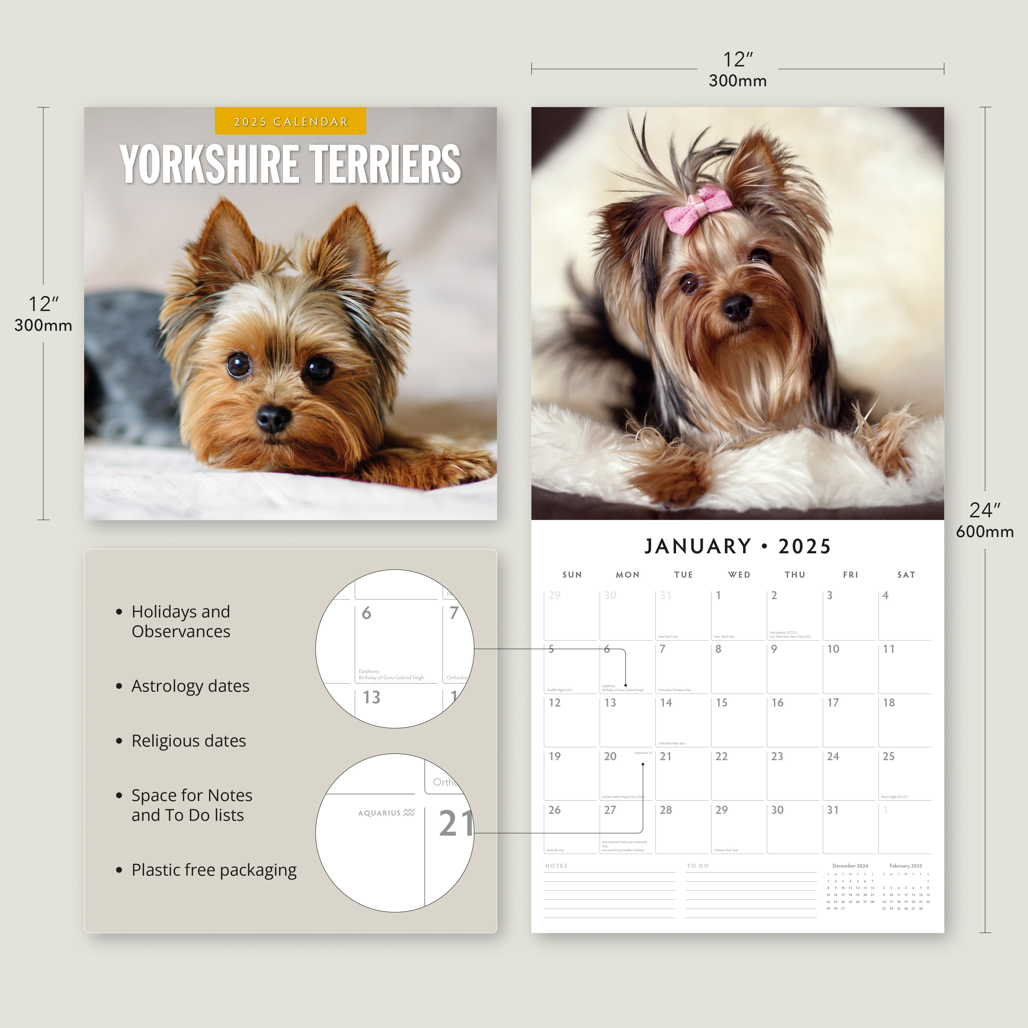 2025 Yorkshire Terriers - Square Wall Calendar