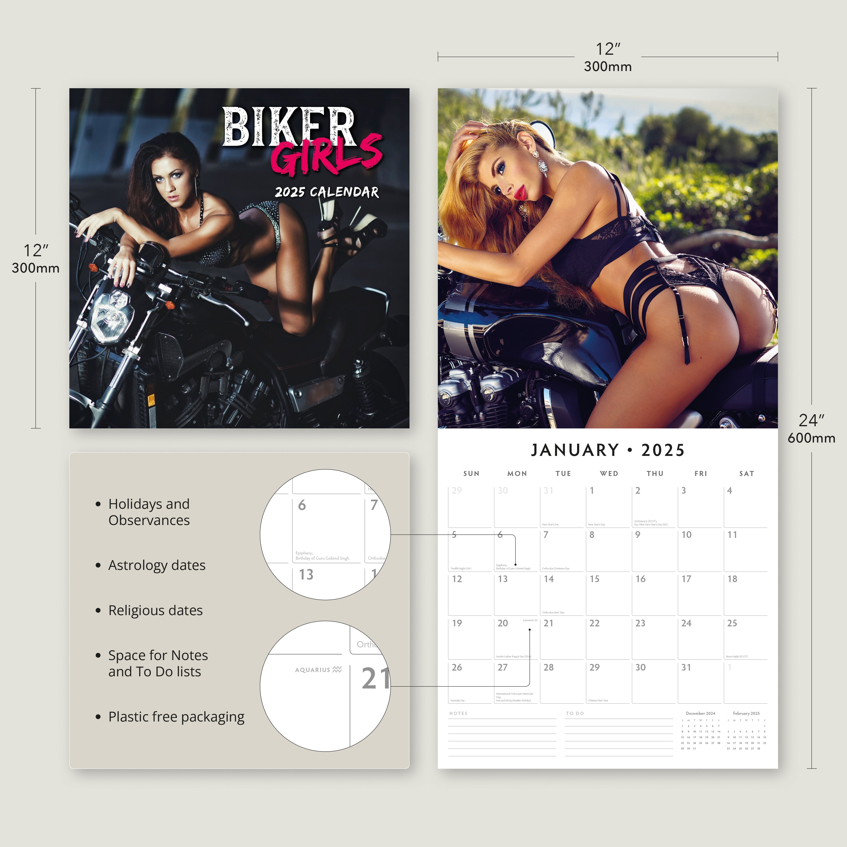 2025 Biker Girls - Square Wall Calendar