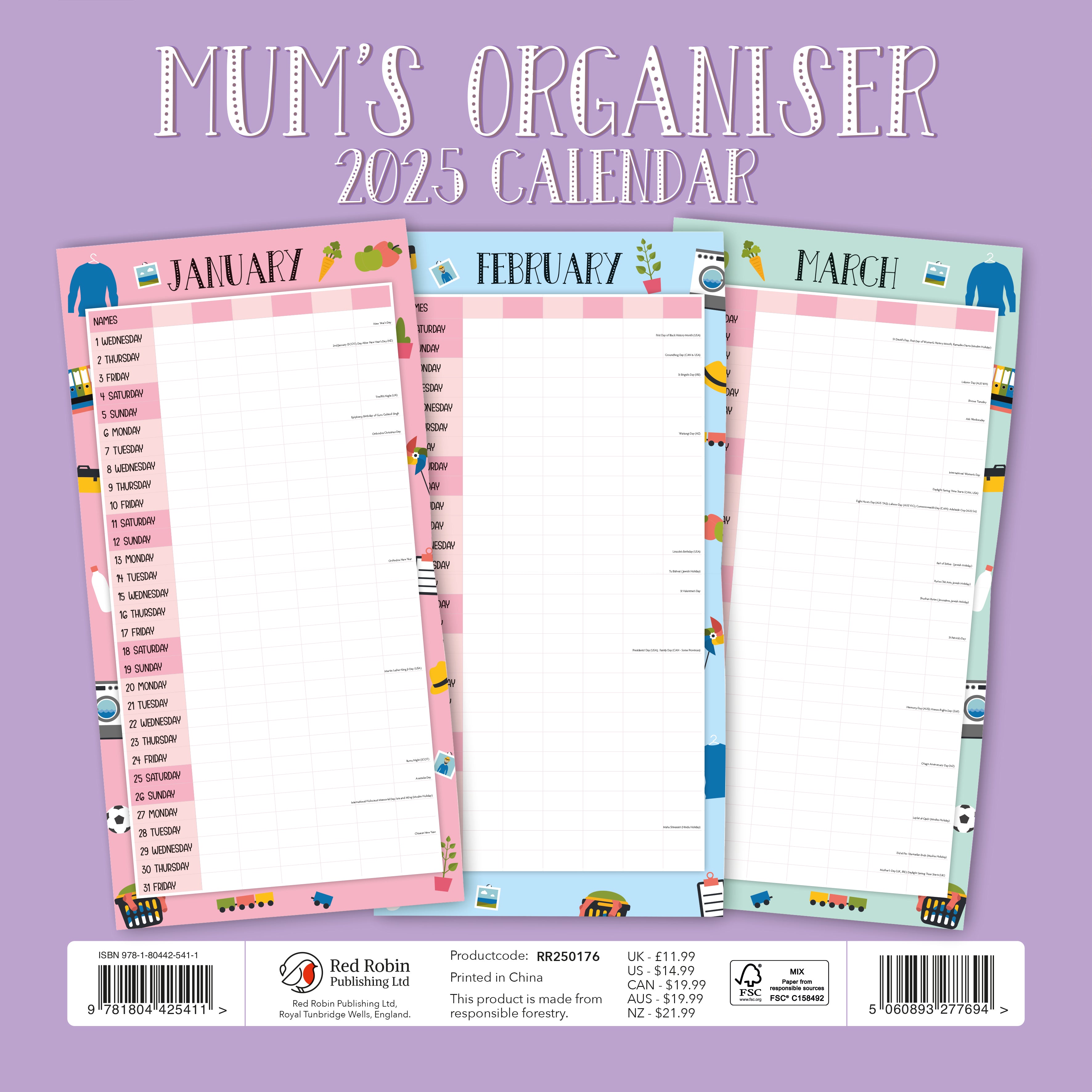 2025 Mum's Organiser - Square Wall Calendar