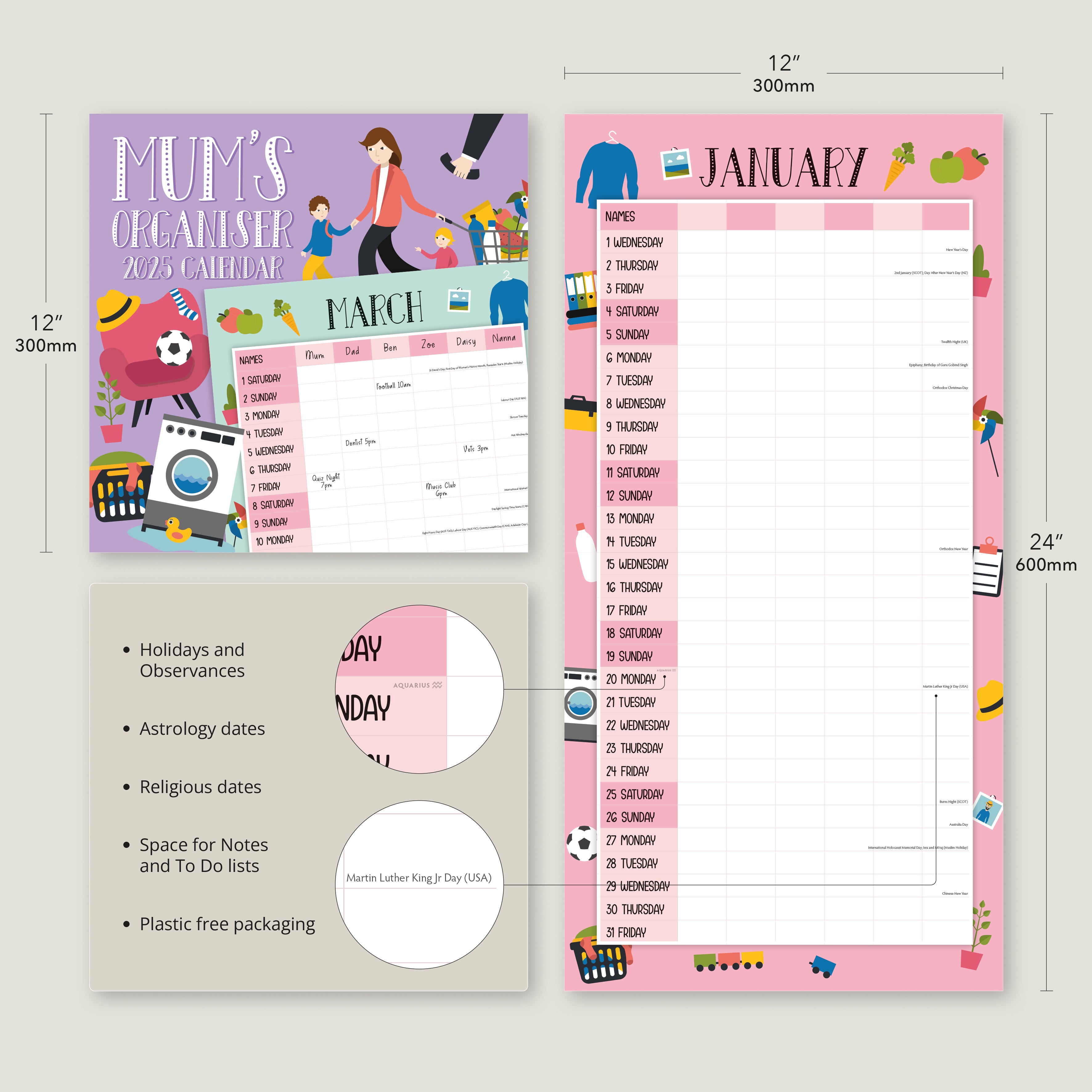 2025 Mum's Organiser - Square Wall Calendar