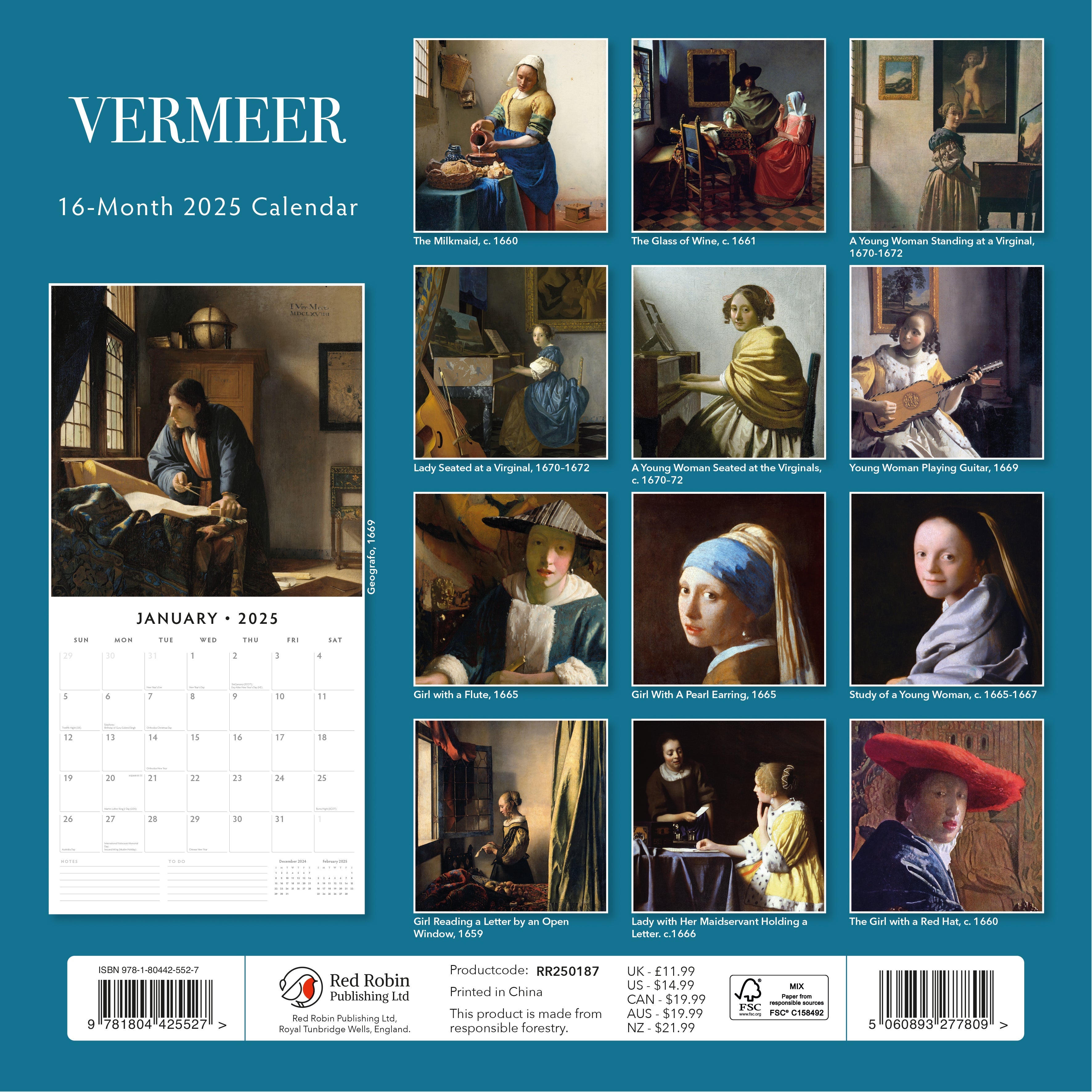 2025 Vermeer - Square Wall Calendar