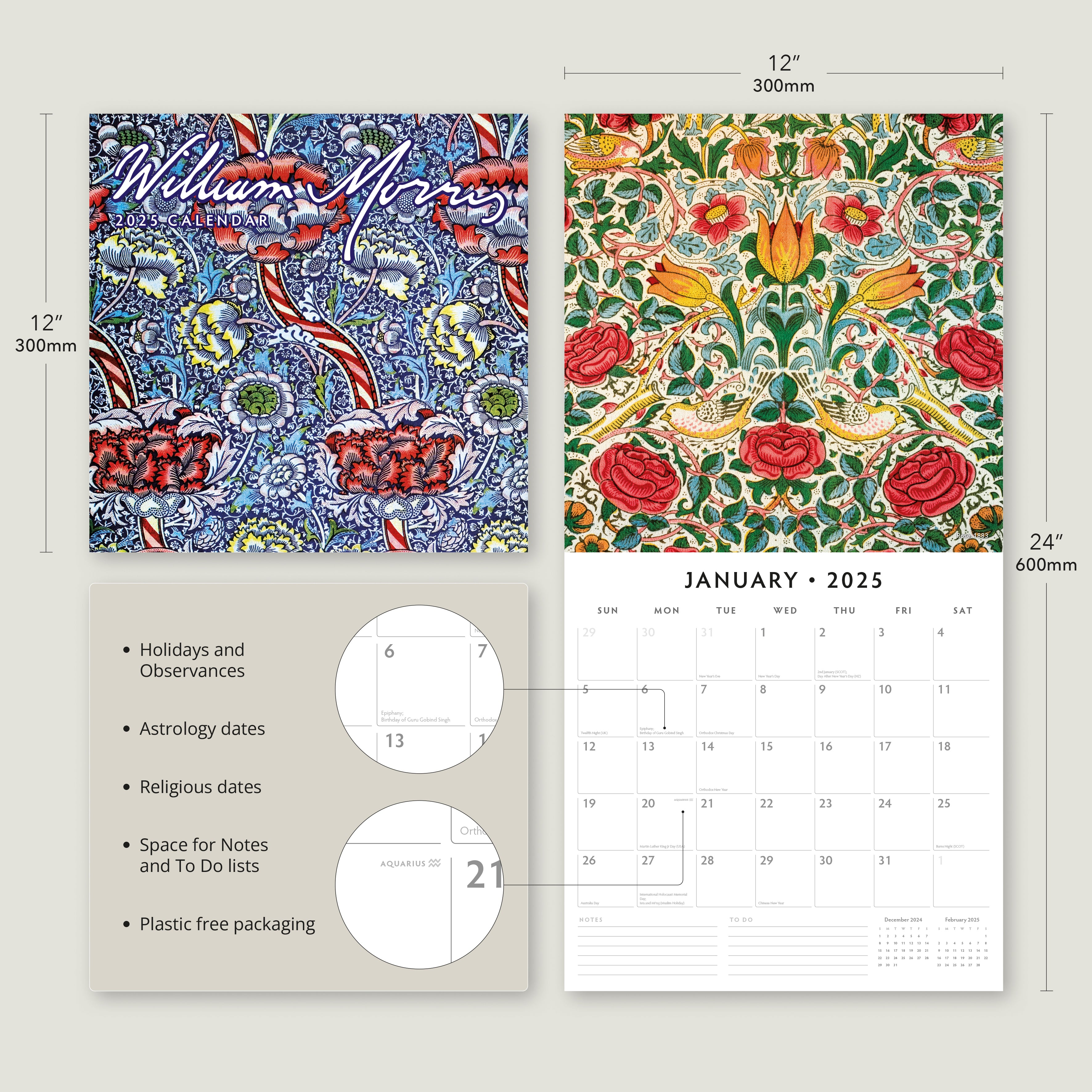 2025 William Morris - Square Wall Calendar