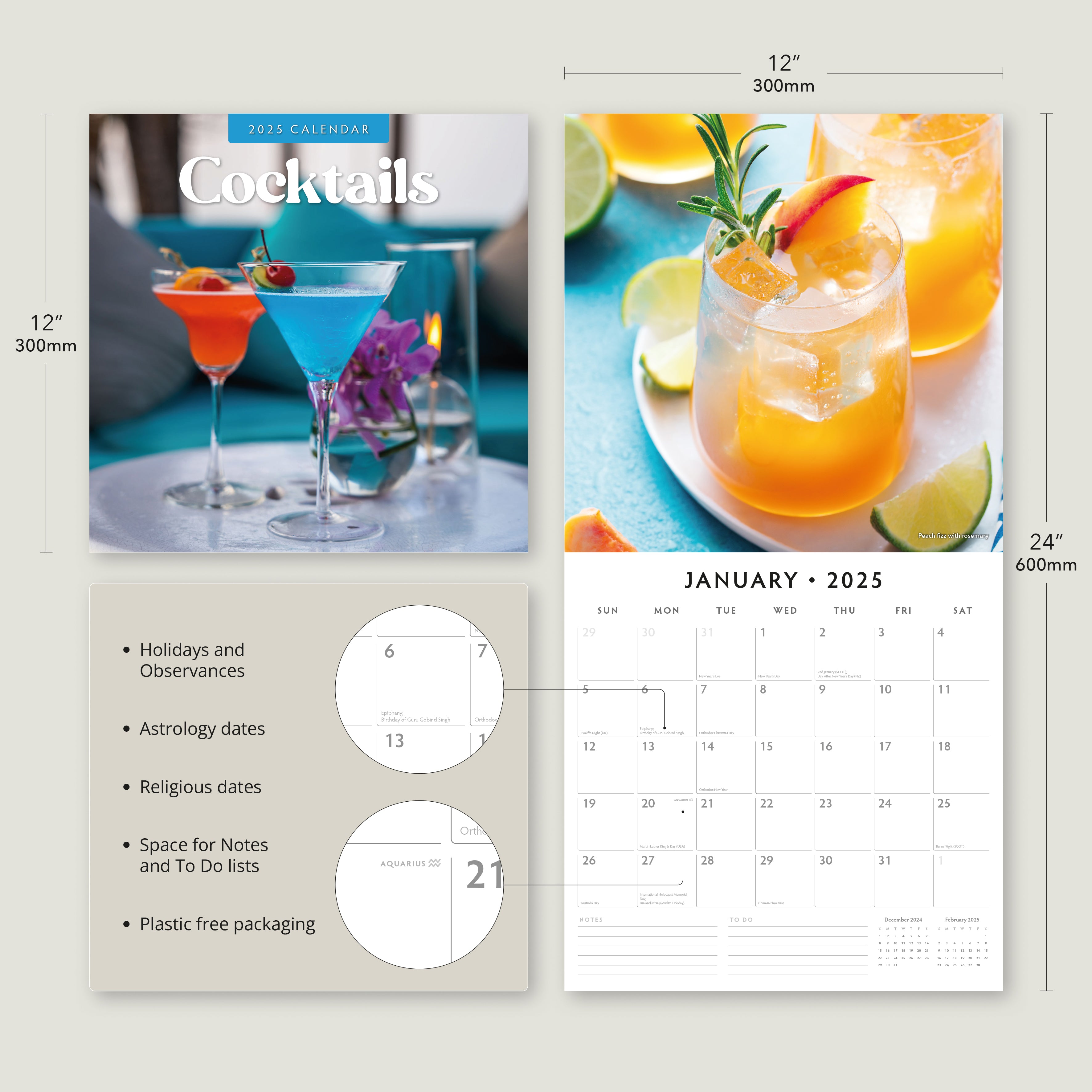 2025 Cocktails - Square Wall Calendar