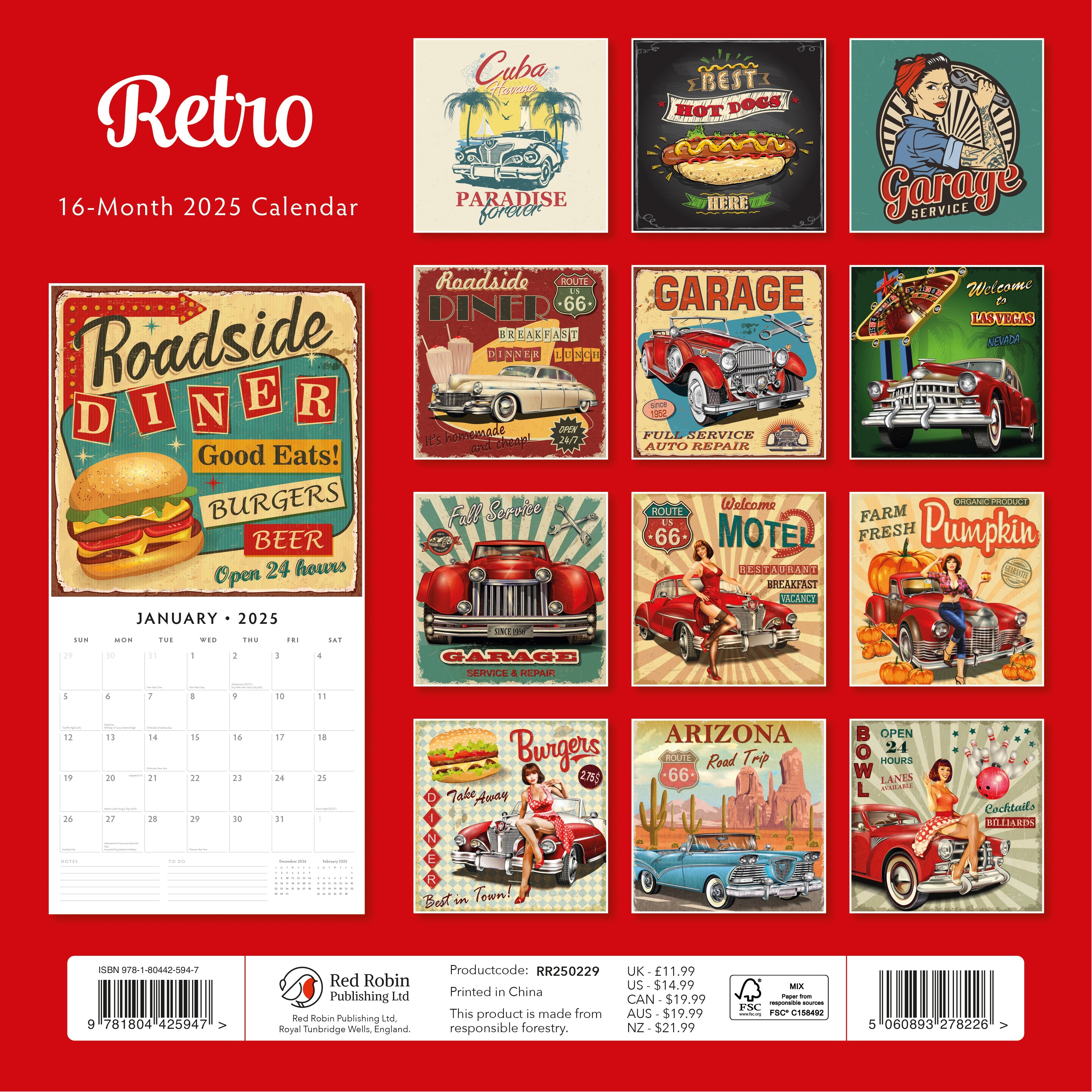 2025 Retro - Square Wall Calendar