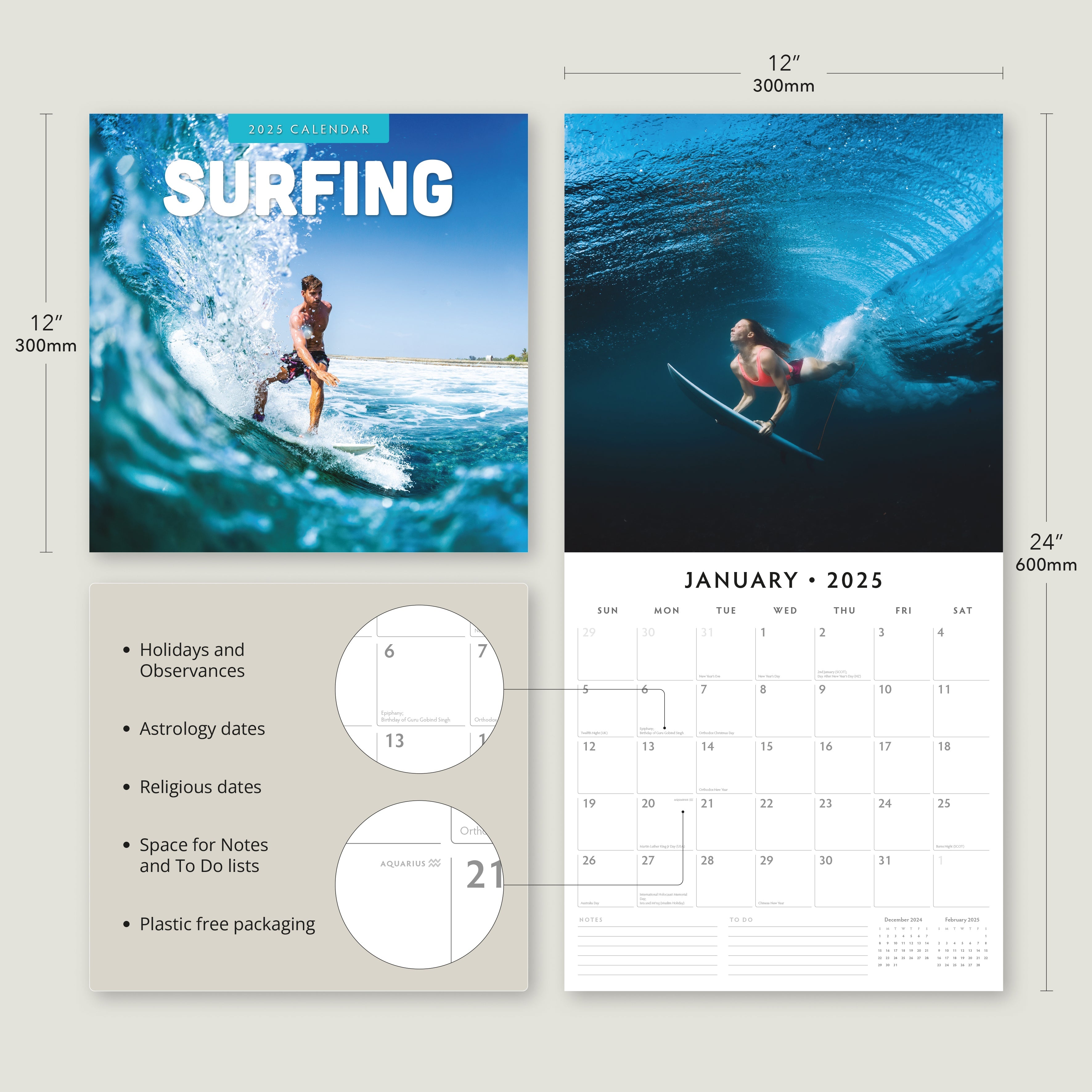 2025 Surfing - Square Wall Calendar