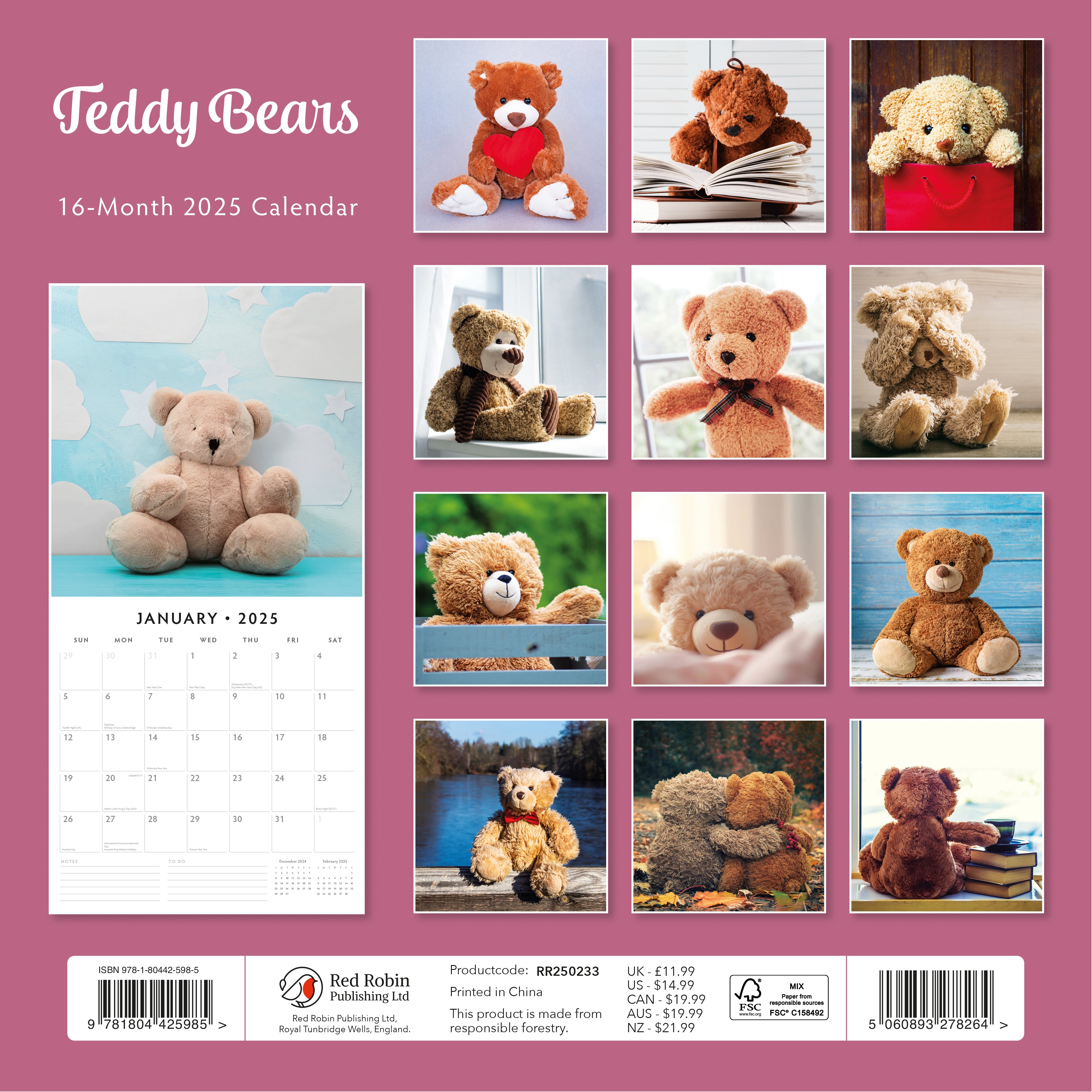 2025 Teddy Bears - Square Wall Calendar