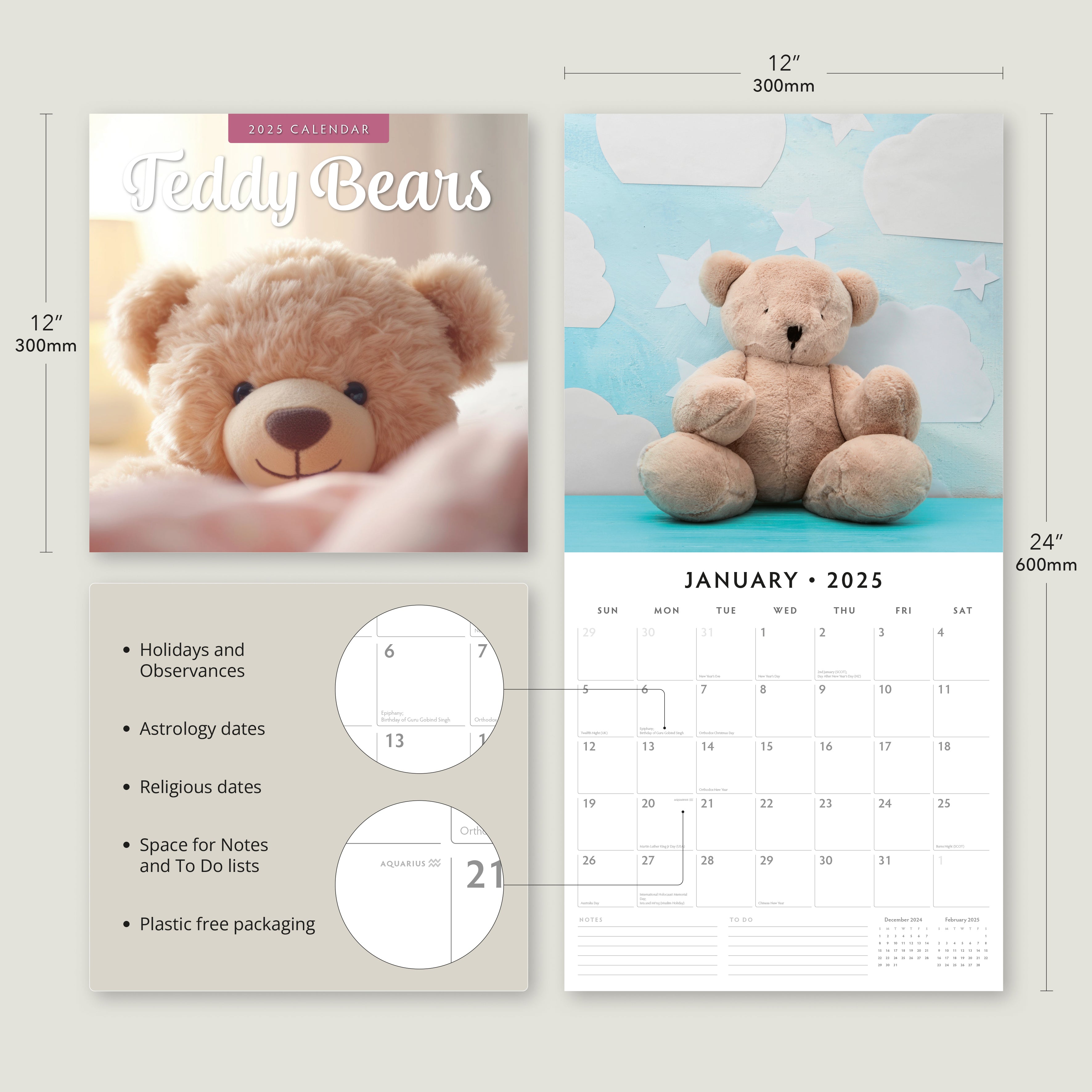 2025 Teddy Bears - Square Wall Calendar