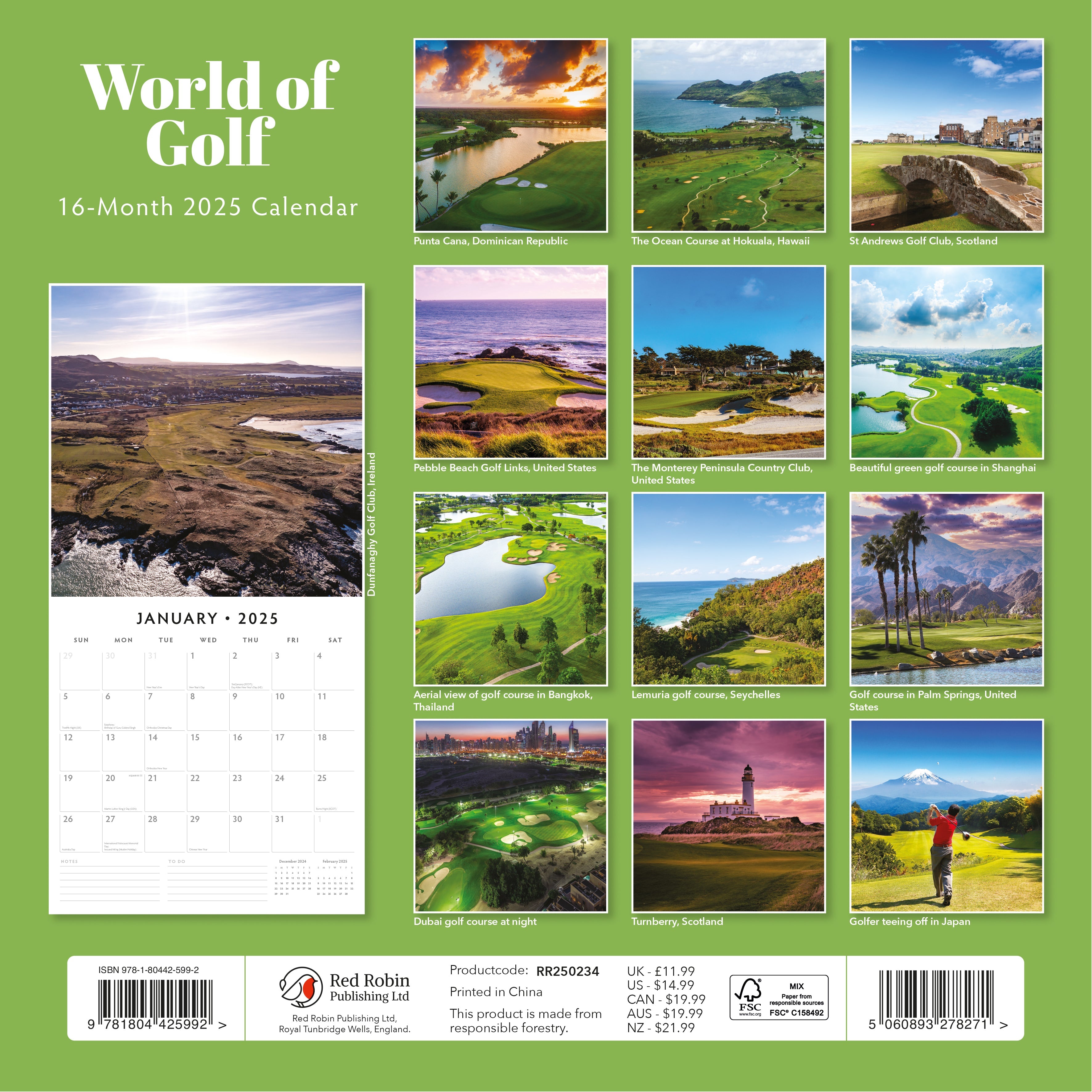 2025 World of Golf - Square Wall Calendar