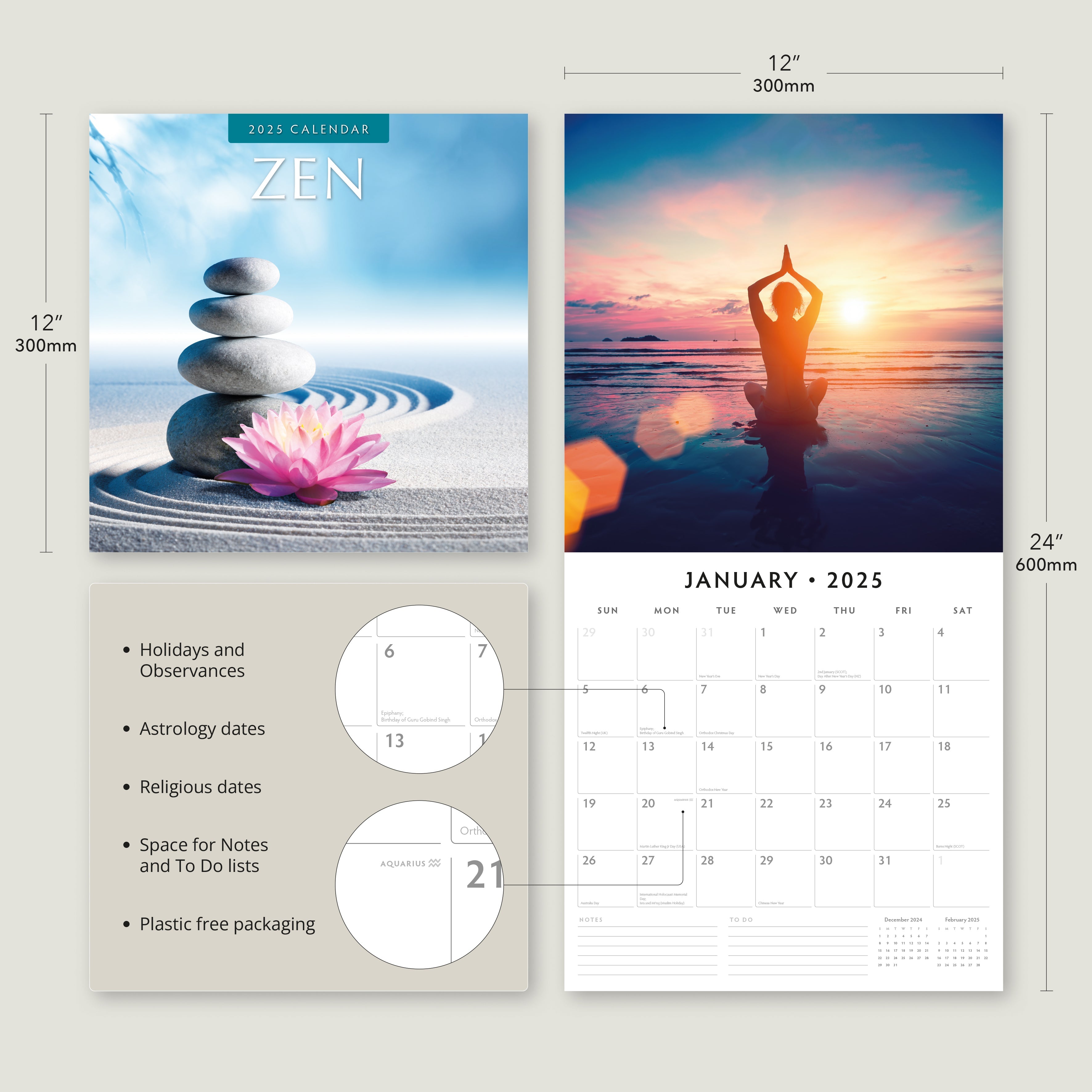 2025 Zen - Square Wall Calendar