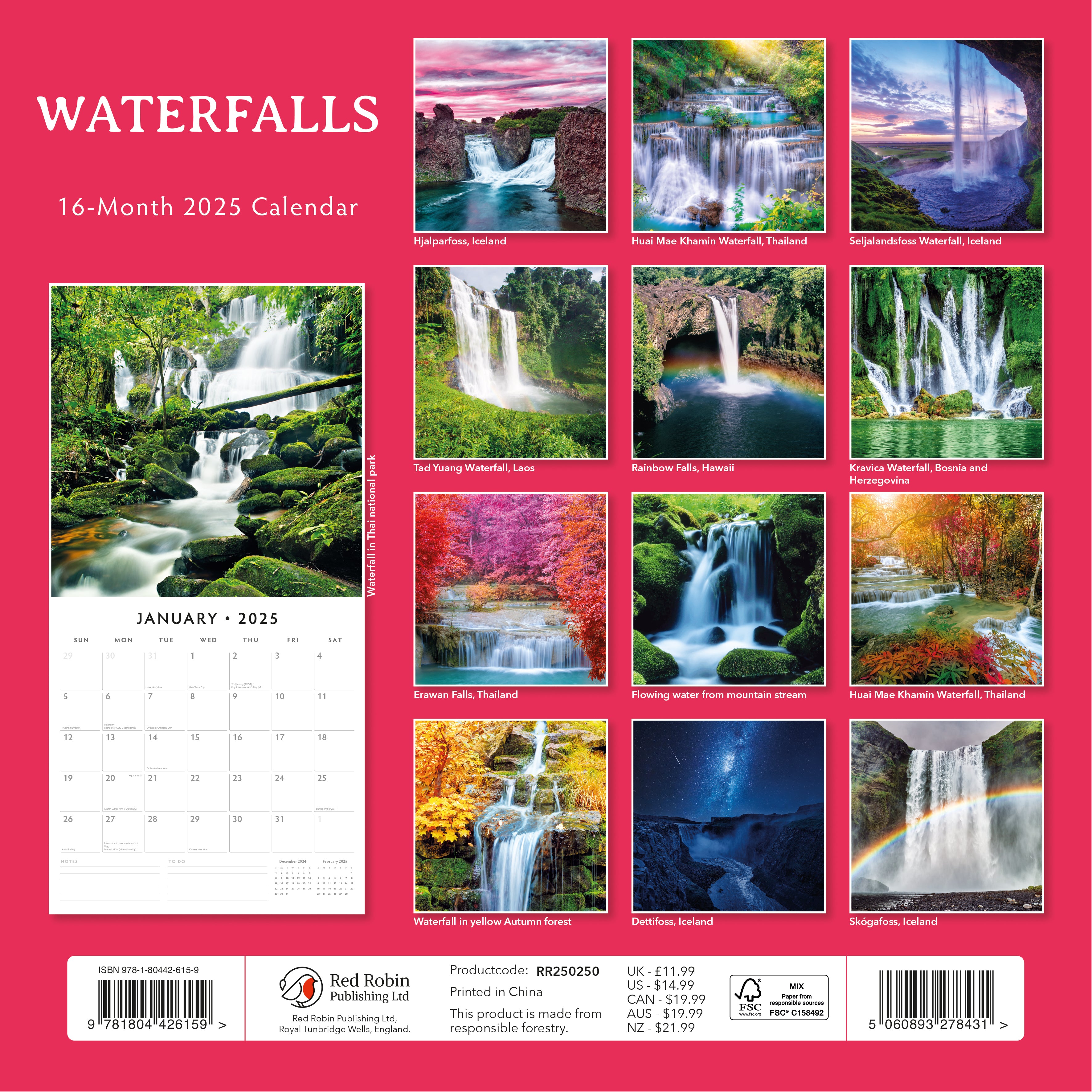 2025 Waterfalls - Square Wall Calendar