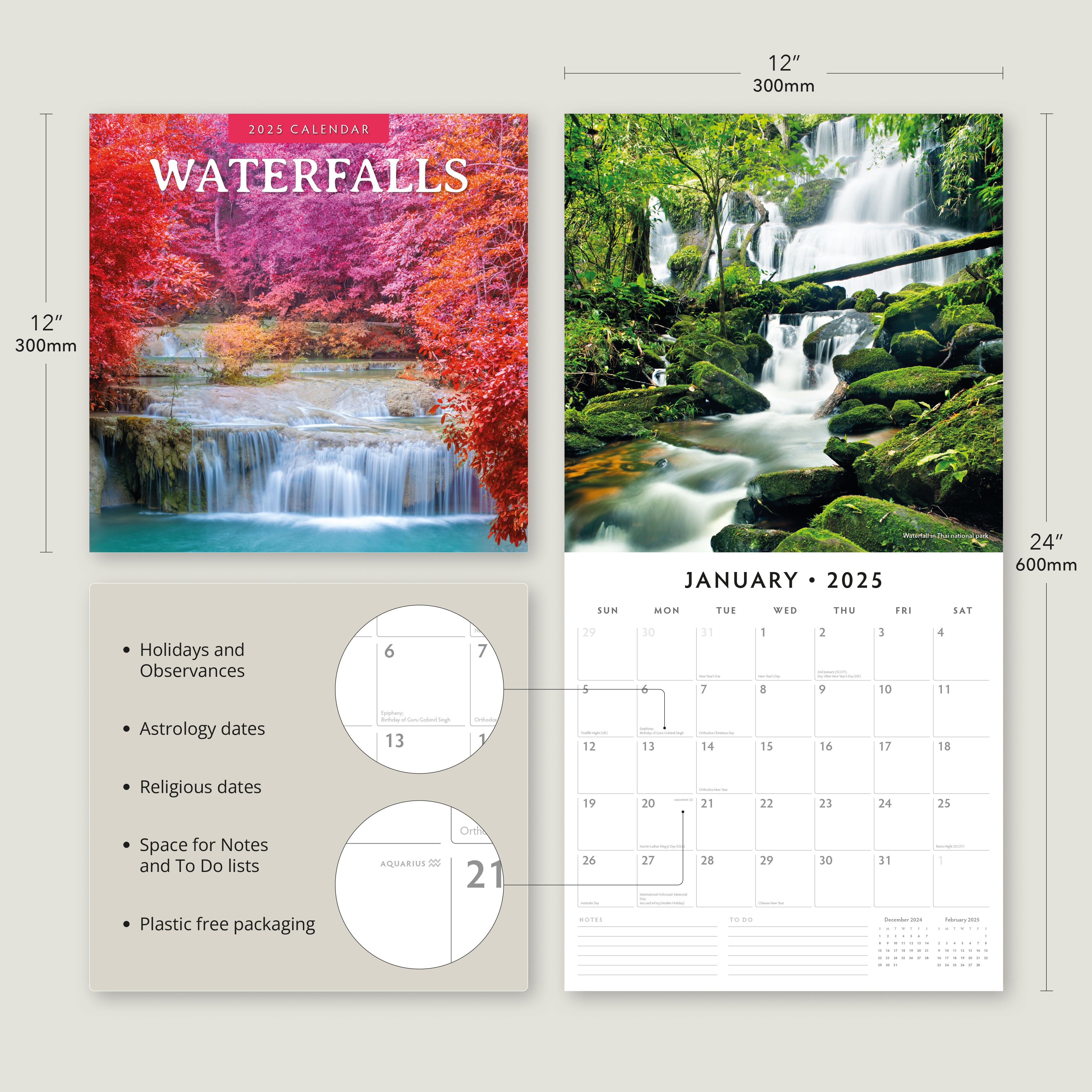 2025 Waterfalls - Square Wall Calendar