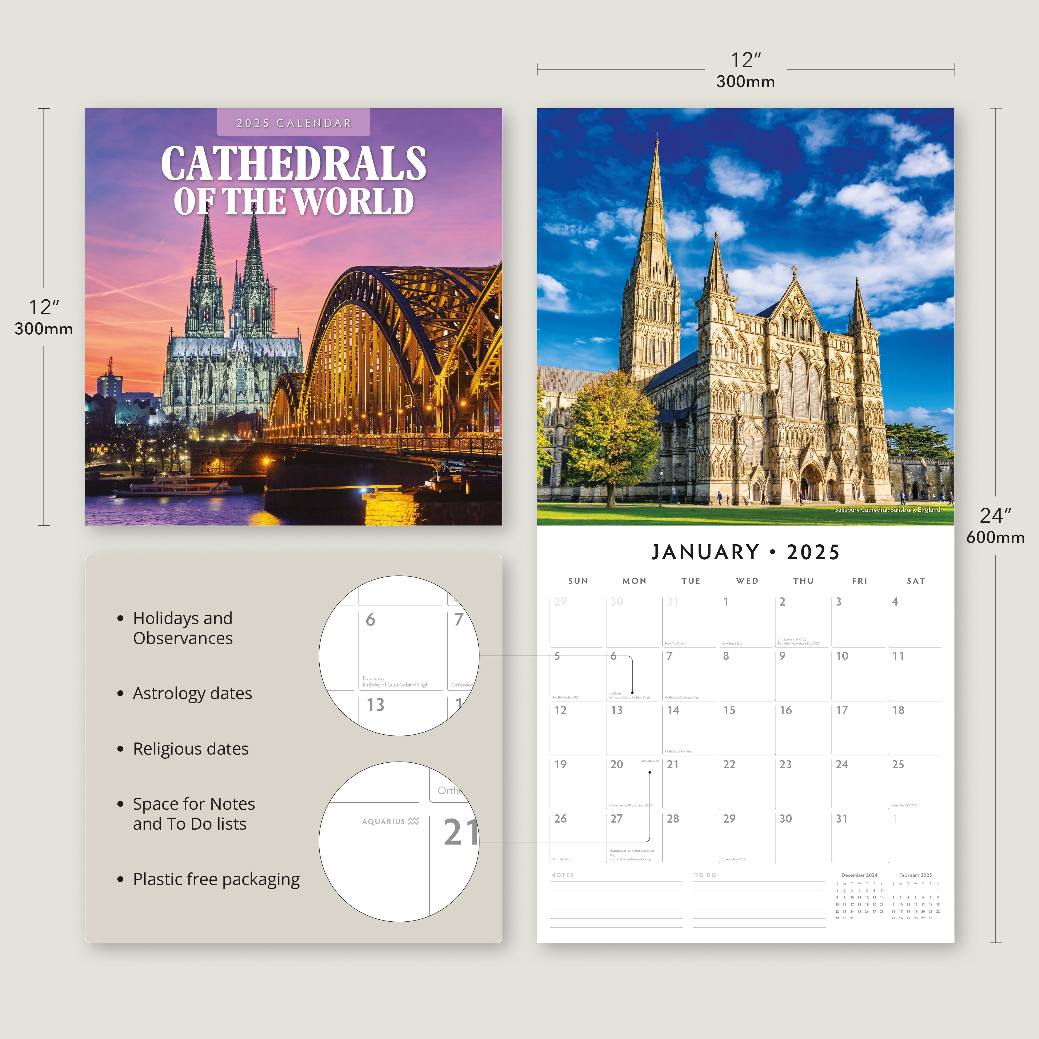 2025 Cathedrals of the World Square Wall Calendar