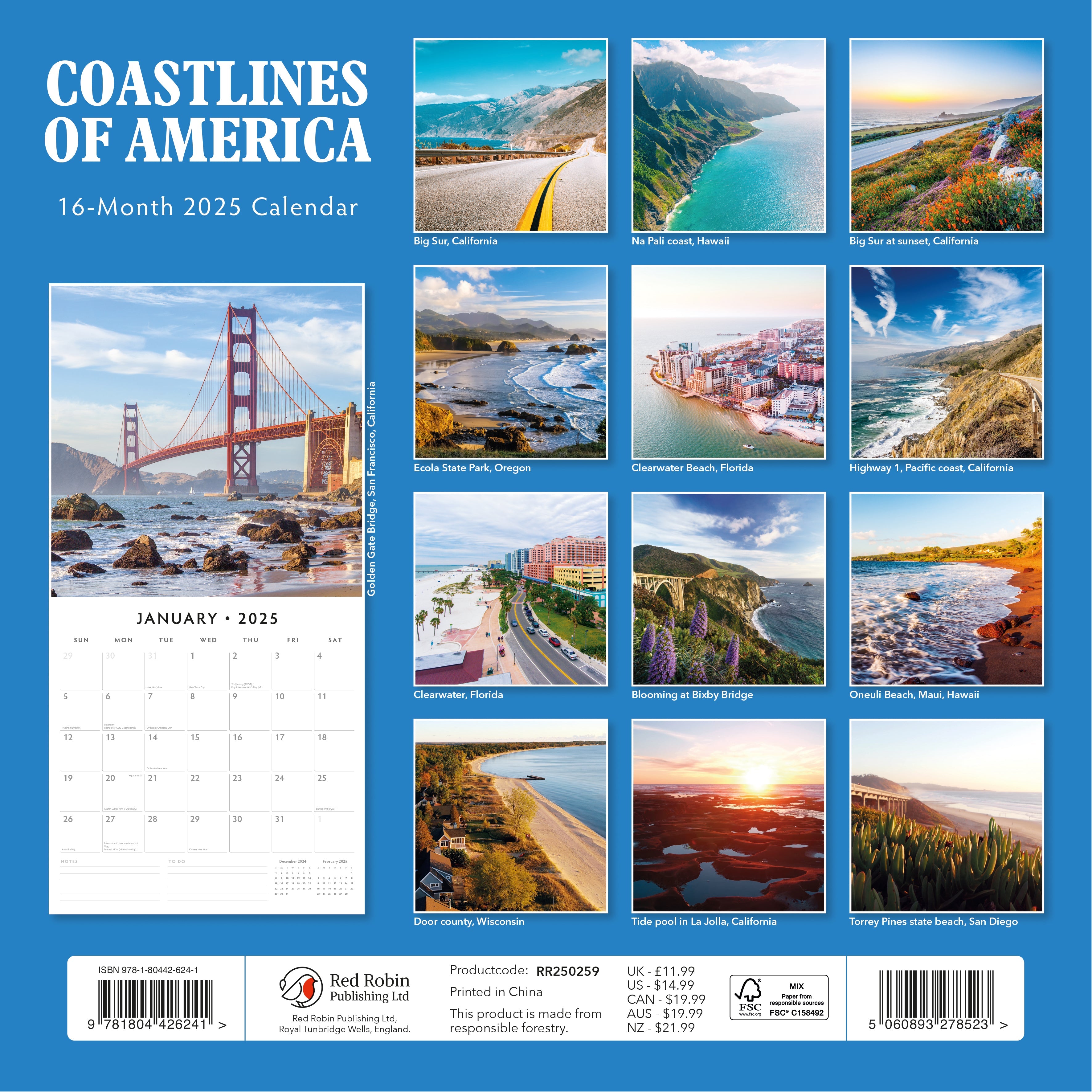 2025 Coastlines of America - Square Wall Calendar