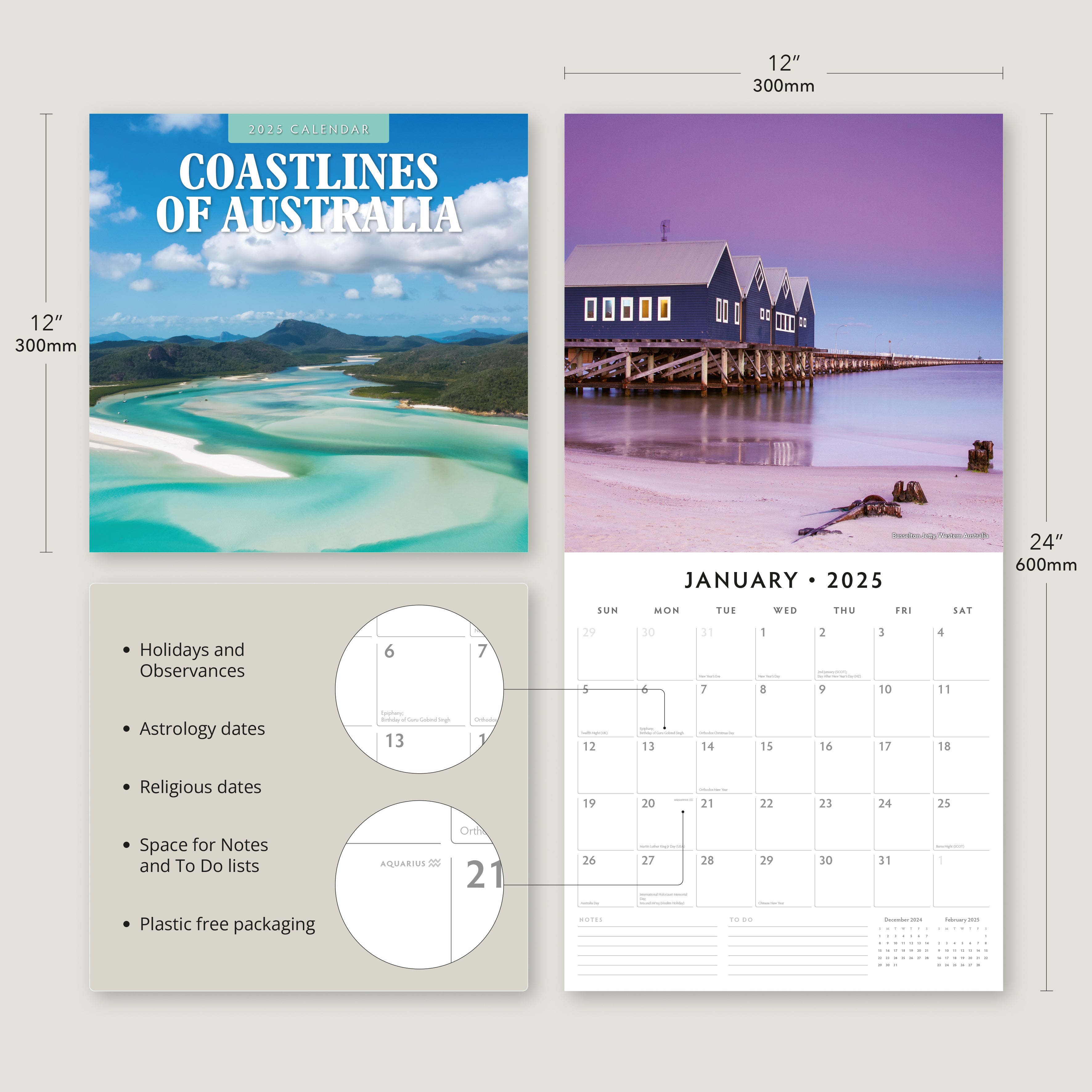 2025 Coastlines of Australia - Square Wall Calendar