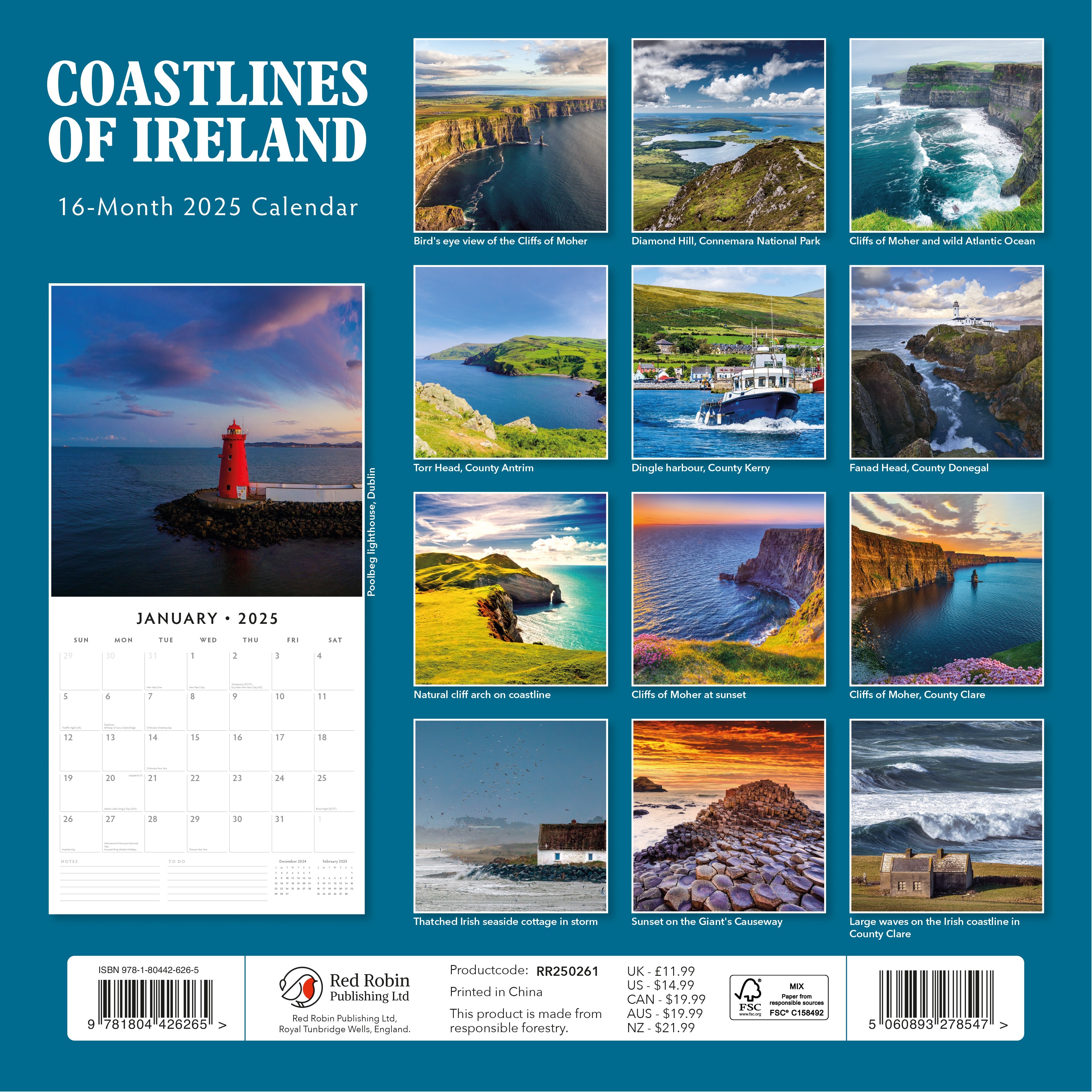 2025 Coastlines of Ireland - Square Wall Calendar