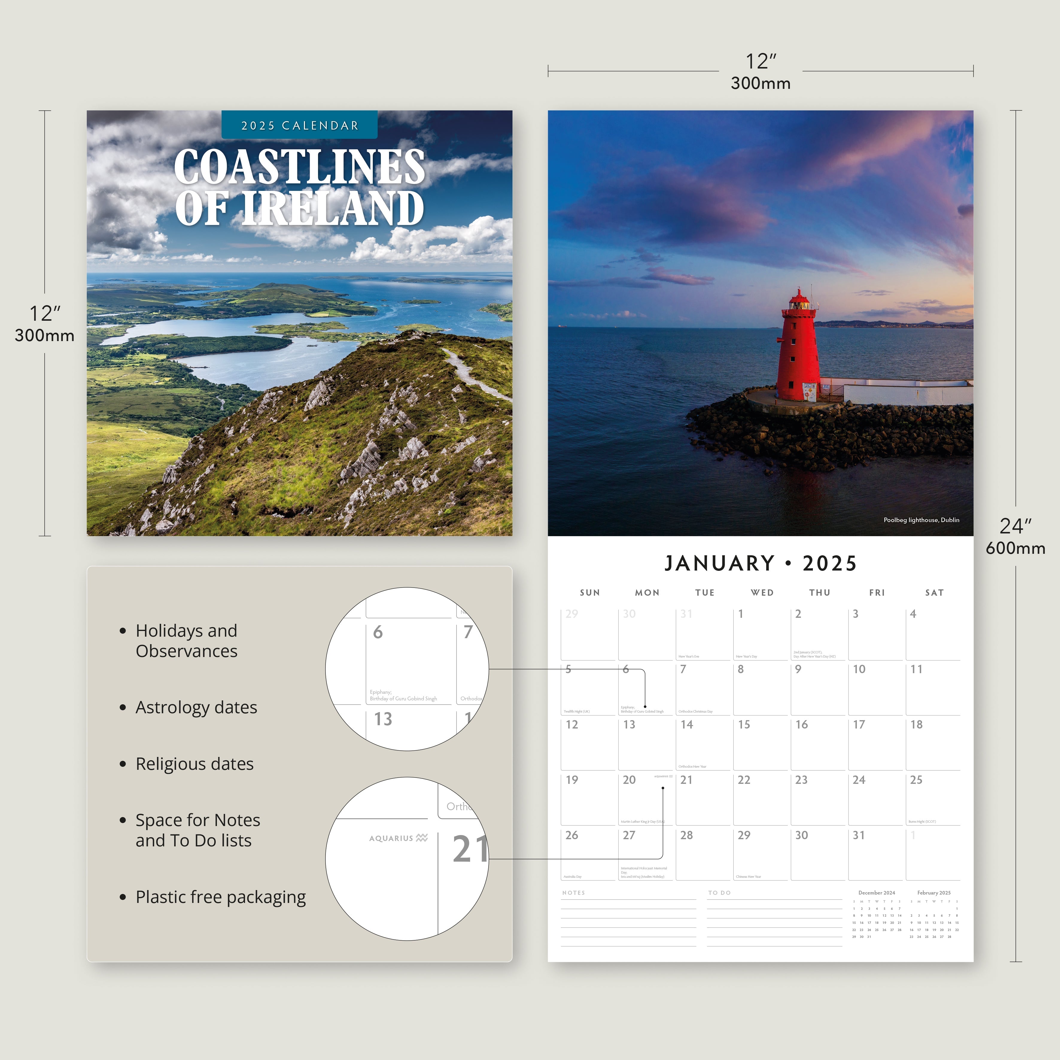 2025 Coastlines of Ireland - Square Wall Calendar
