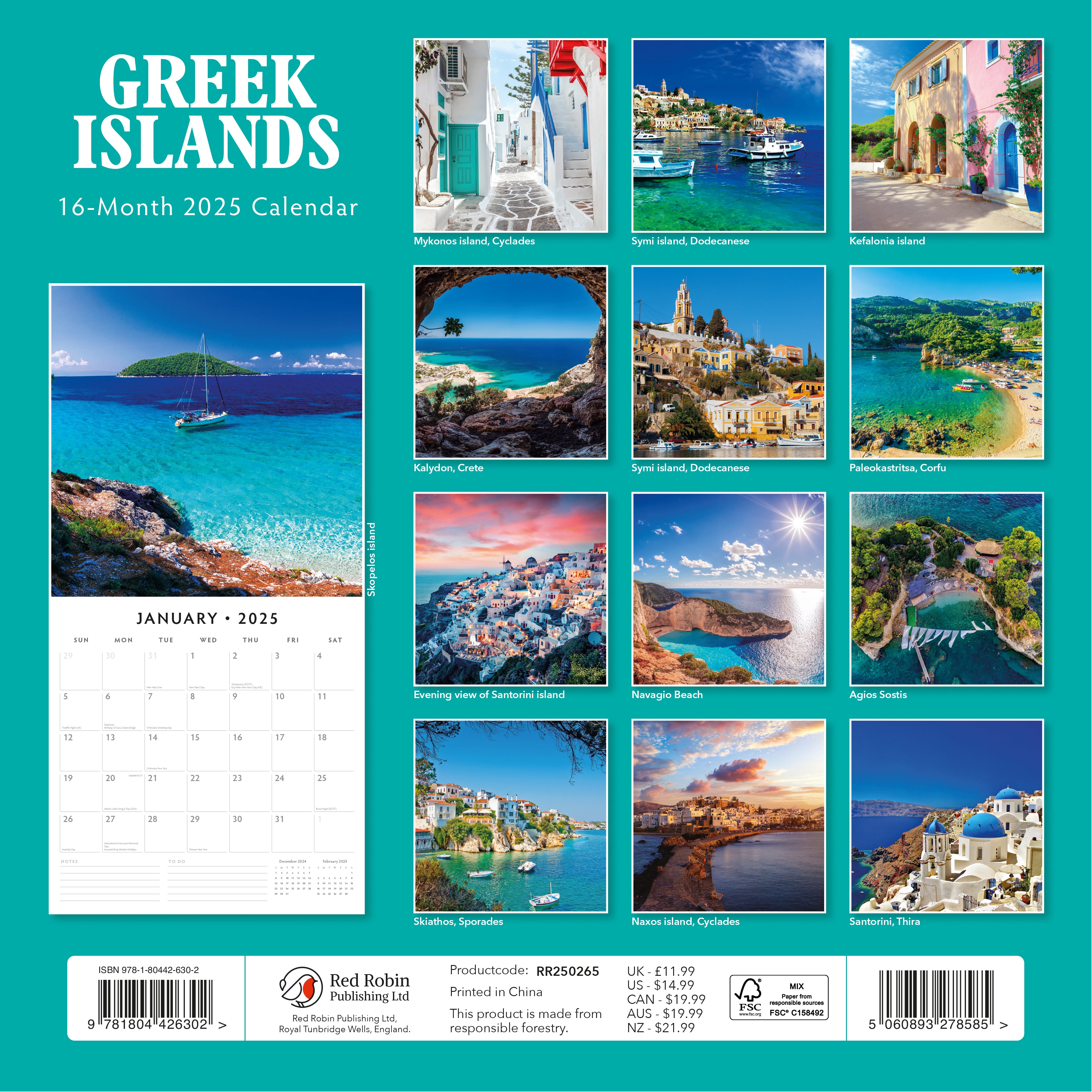 2025 Greek Islands - Square Wall Calendar