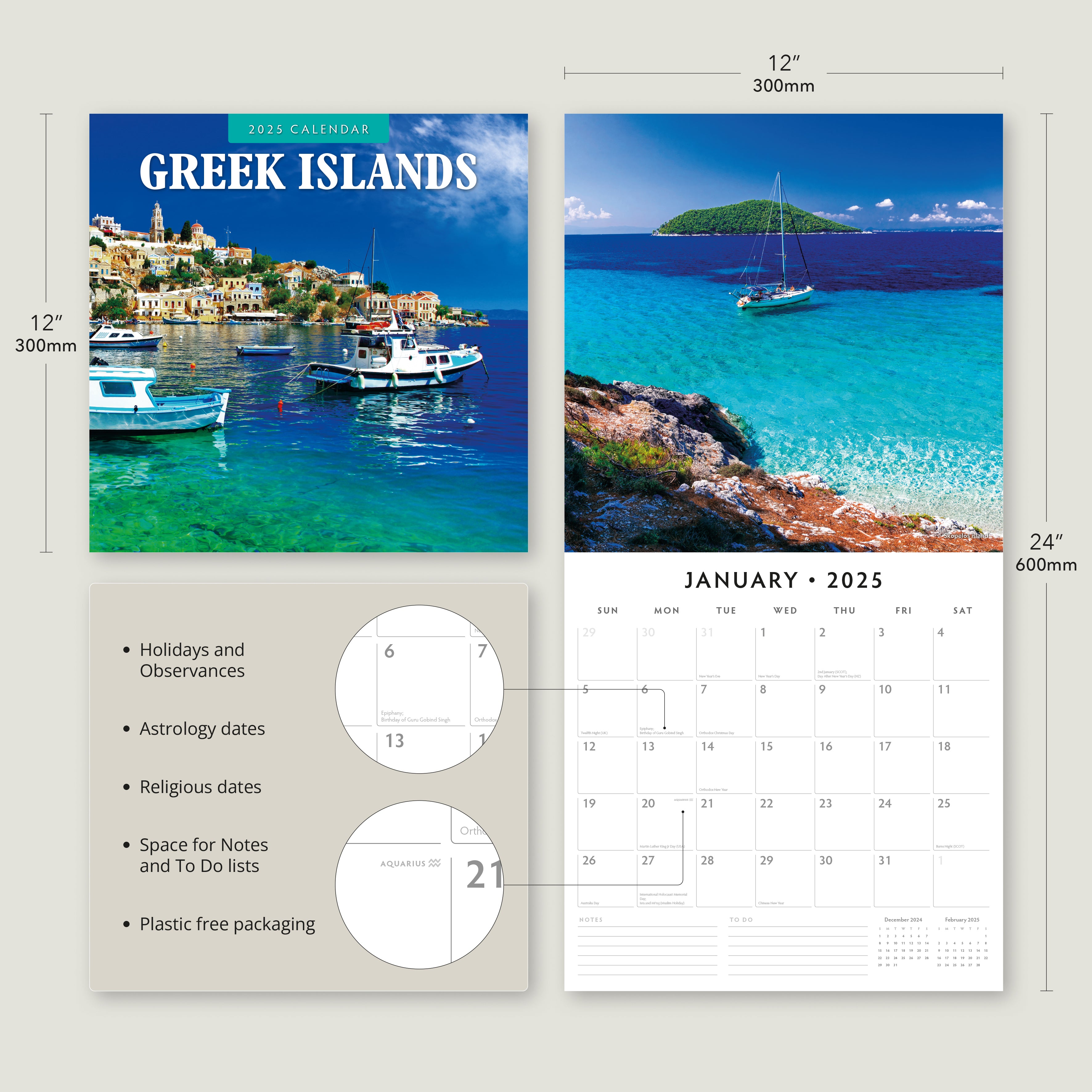 2025 Greek Islands - Square Wall Calendar