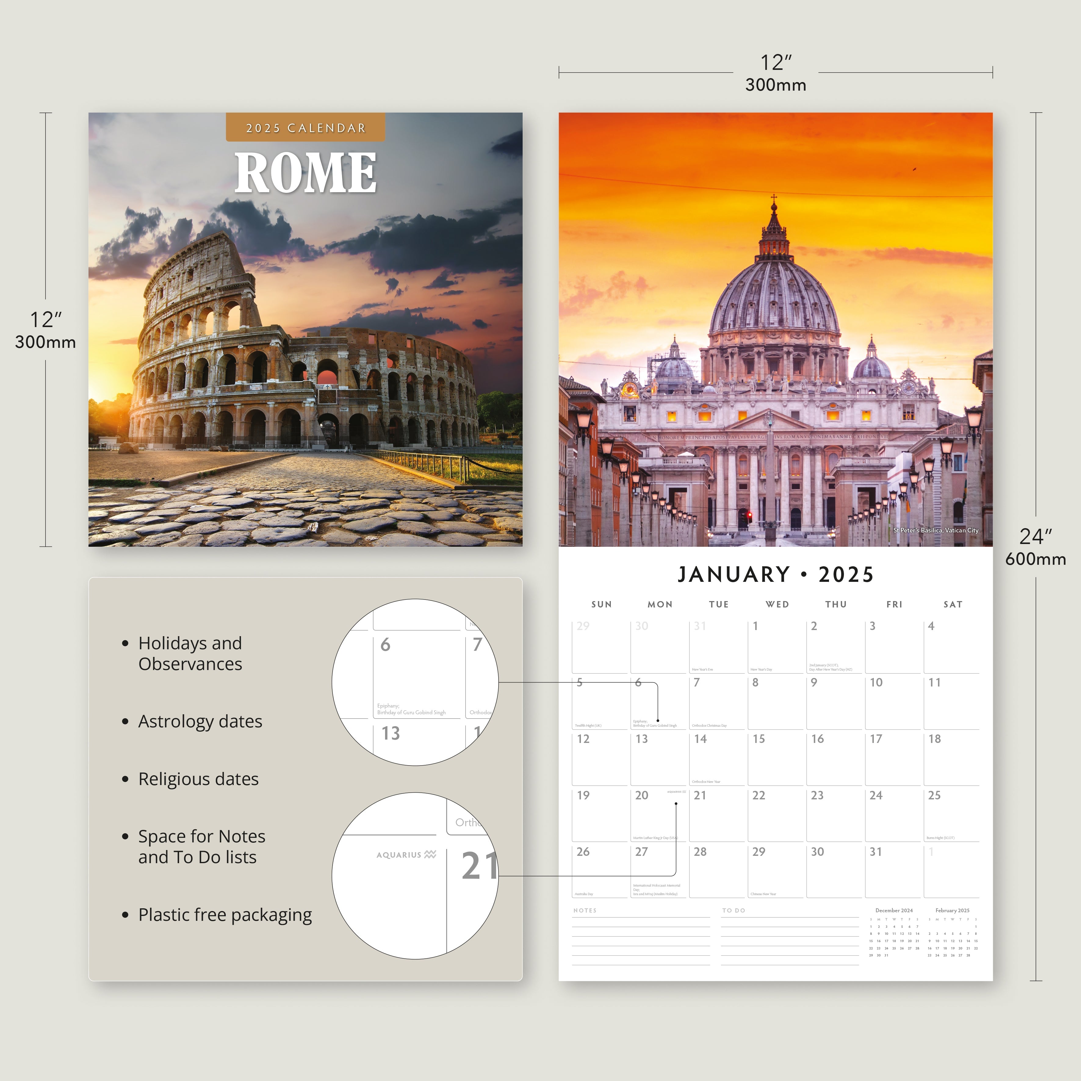 2025 Rome - Square Wall Calendar