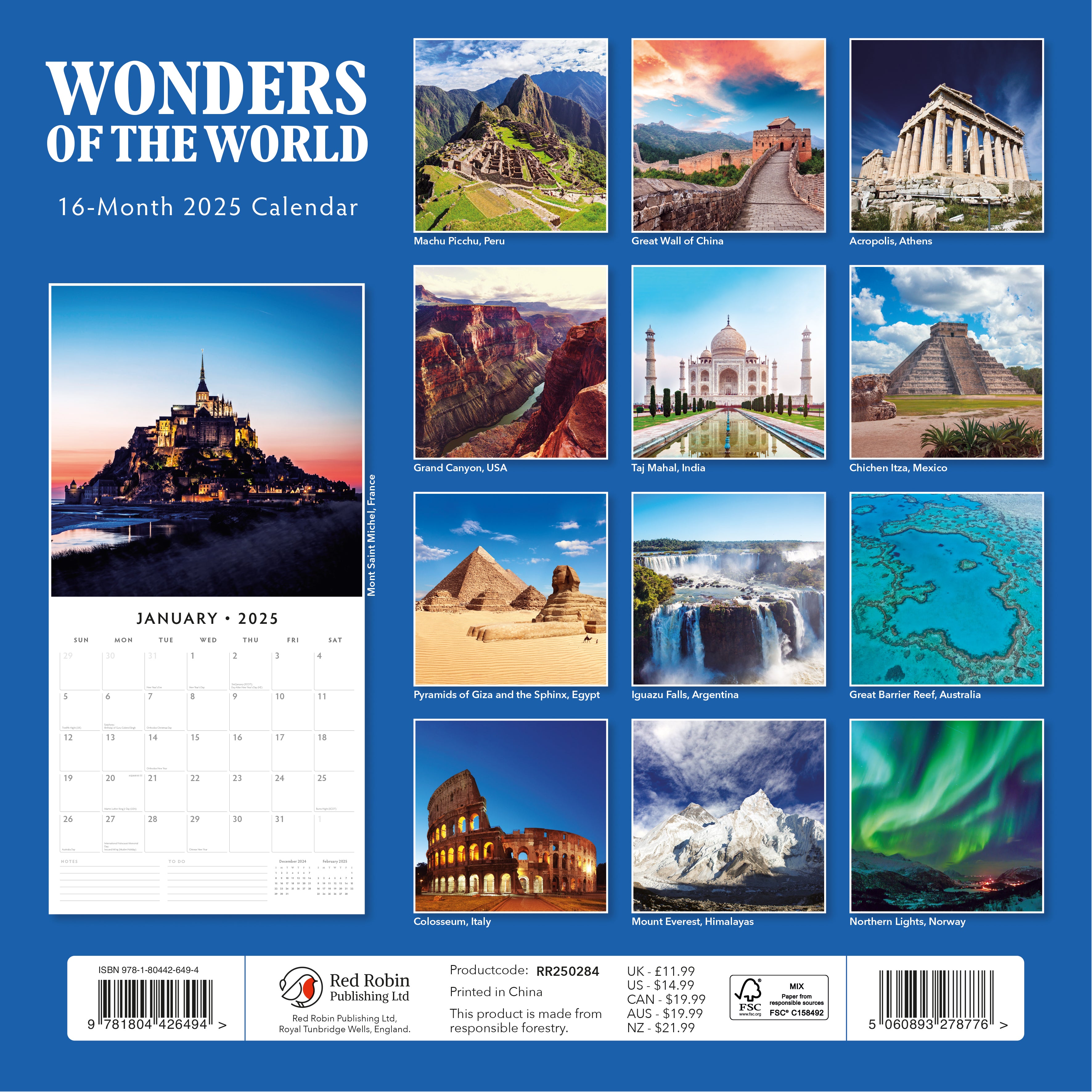 2025 Wonders of the World - Square Wall Calendar