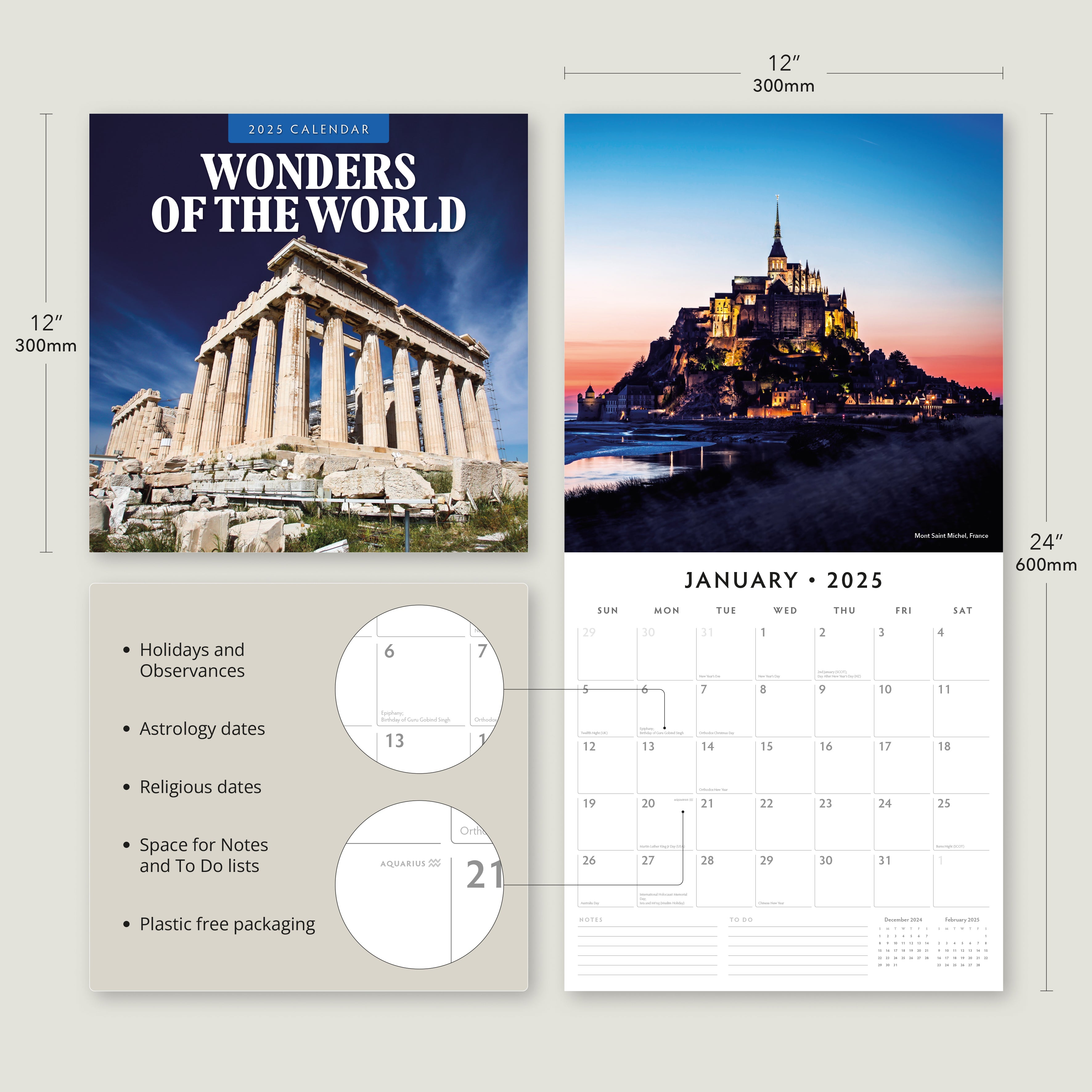 2025 Wonders of the World - Square Wall Calendar